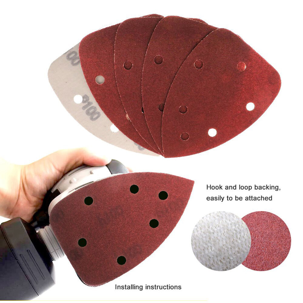 6 Hole Triangular Sanding Pads 140x140x90mm Hook & Loop Red Sand Paper 40#-1000#