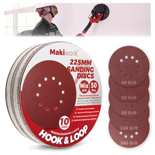 50PCS 9-Inch 10-Hole Hook & Loop Sanding Discs Mix Grit(50PCS) 10 Hole
