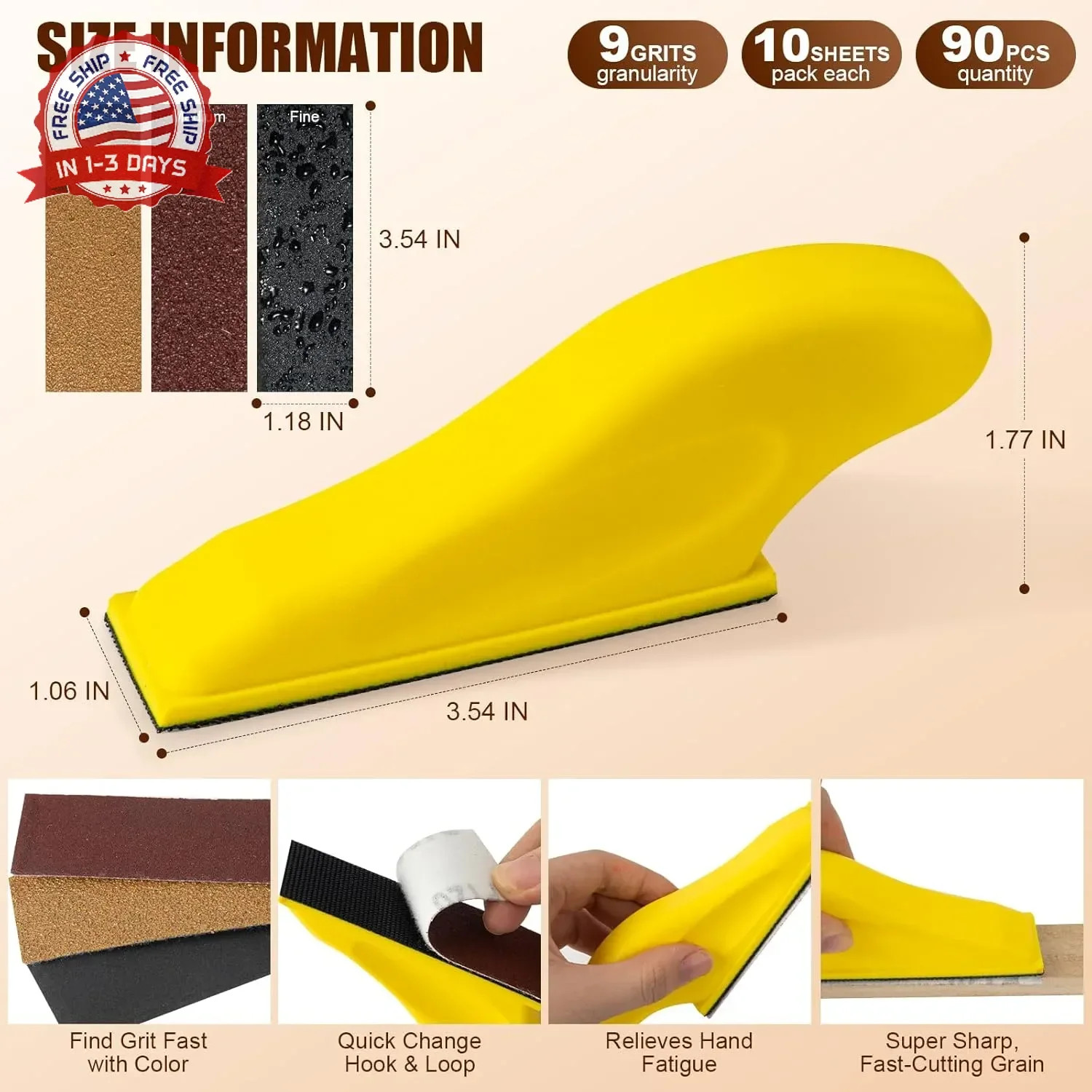 90PCS Premium Micro Detail Sander Kit, Updated 3-in-1 Mini Hand Sanding Block, 6