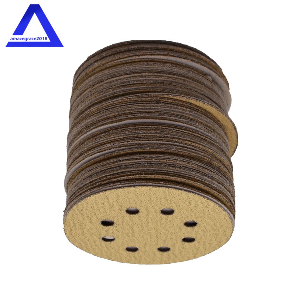 100Pack 5″ 8 Holes Sanding Disc Hook and Loop Flocking Sandpaper 60-320 Grit