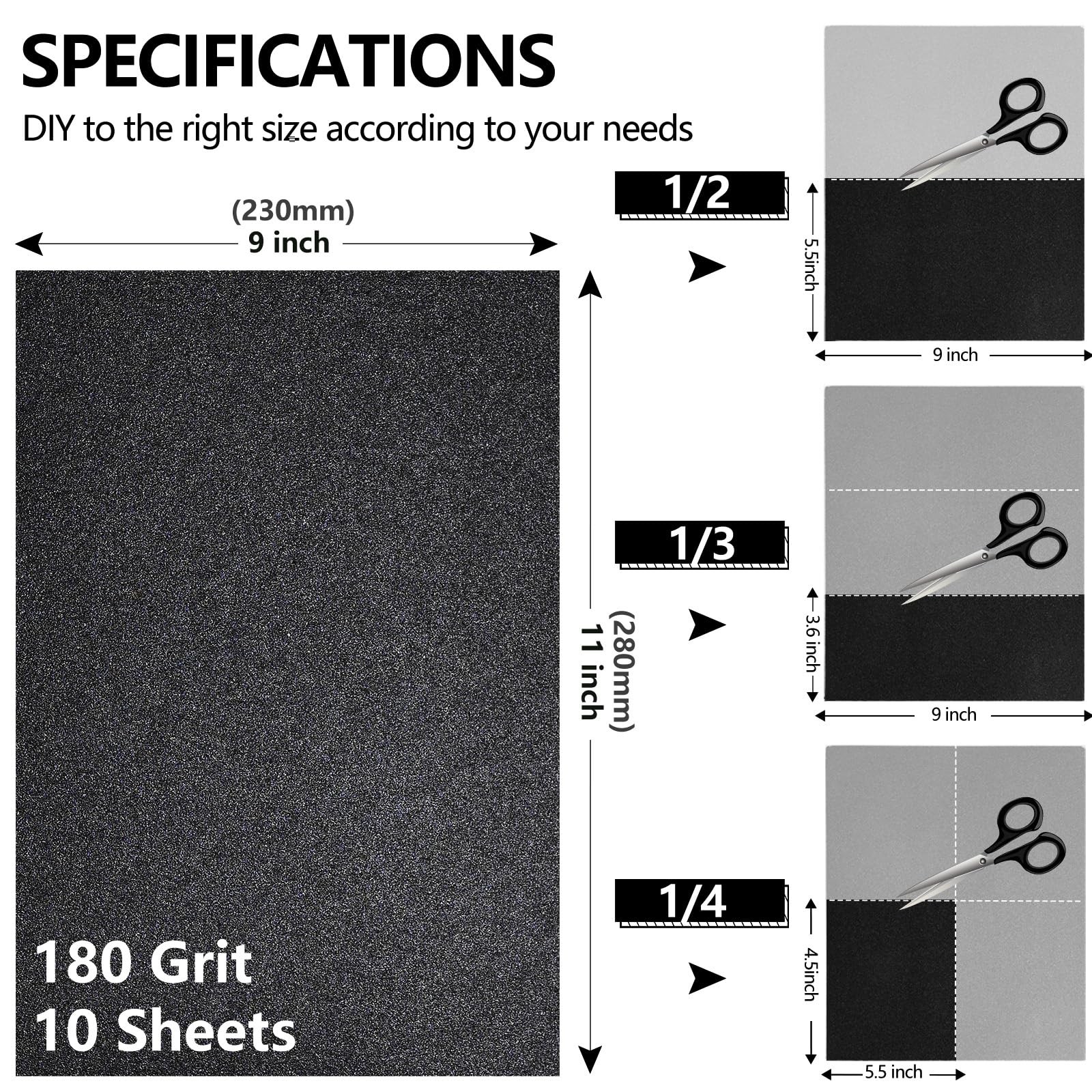Shineboc 180 Grit Sandpaper, 9 x 11 Inch Wet Dry Sand 9 x 11 Inch, Black