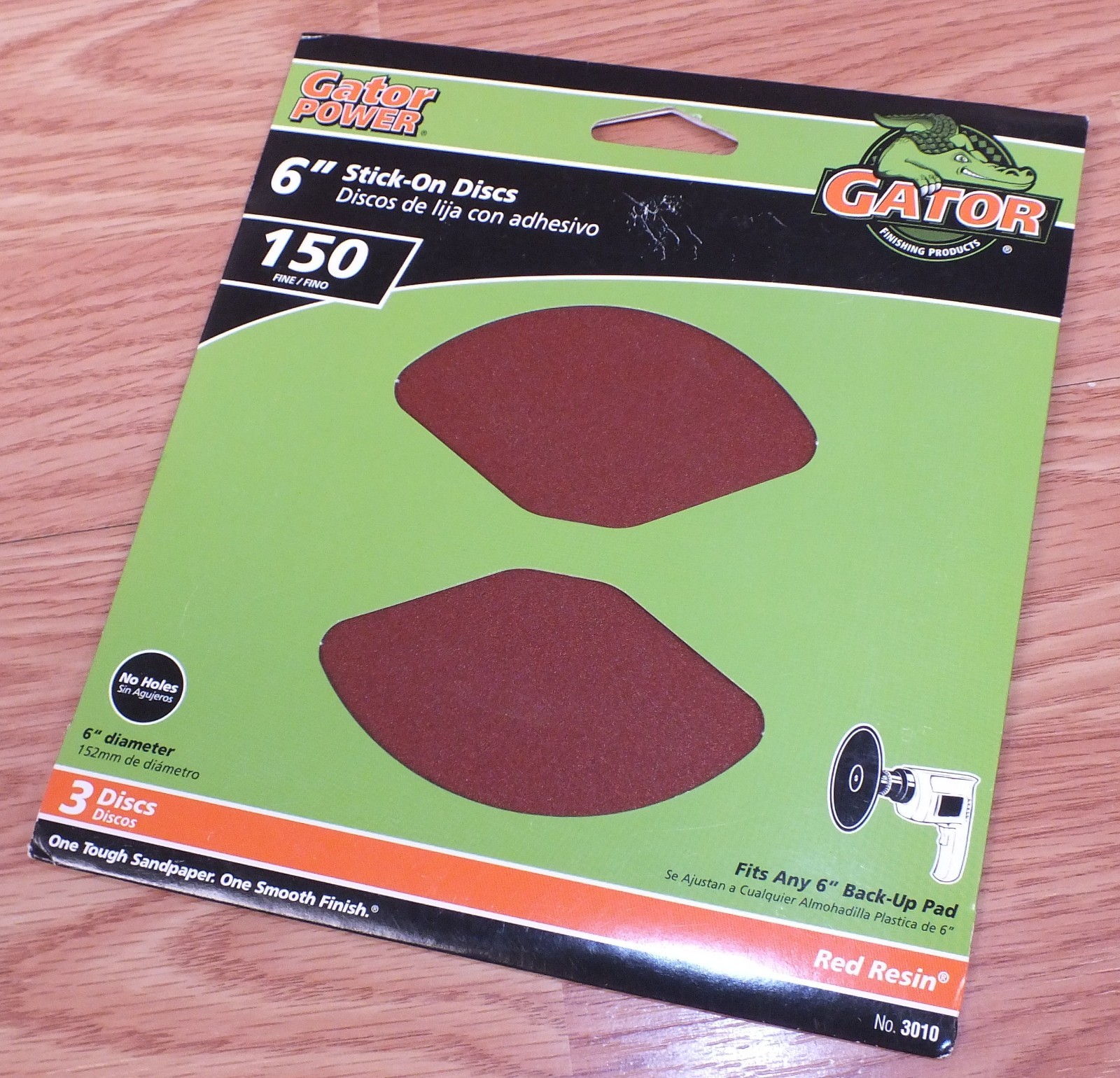 1 Pack of 3 Gator Power (3010) 6″ Red Resin 150 Fine Stick on Discs **NOS**