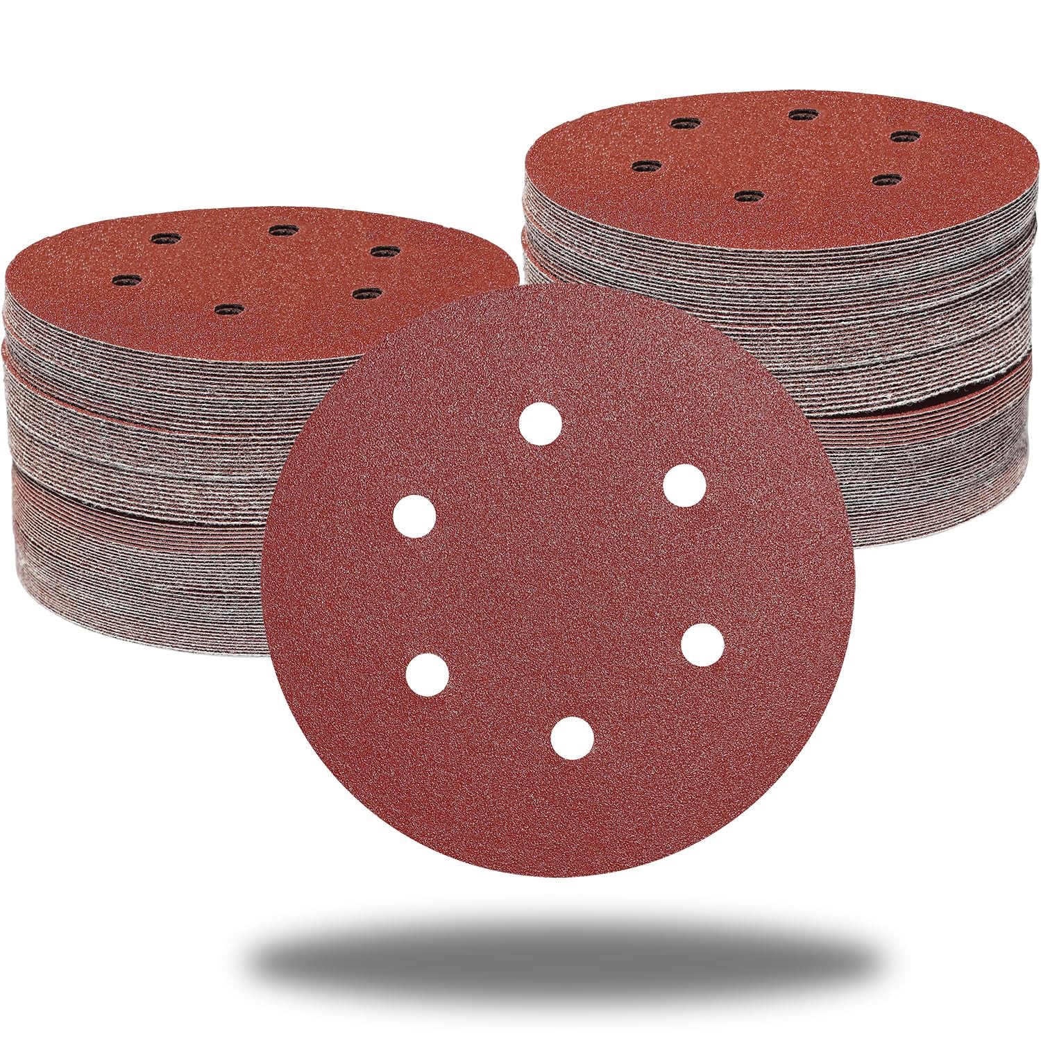 100 PCS 6 Inch 6 Holes Sanding Disc Assorted – 60 80 120 150 240 Grits, 6″ Ho…