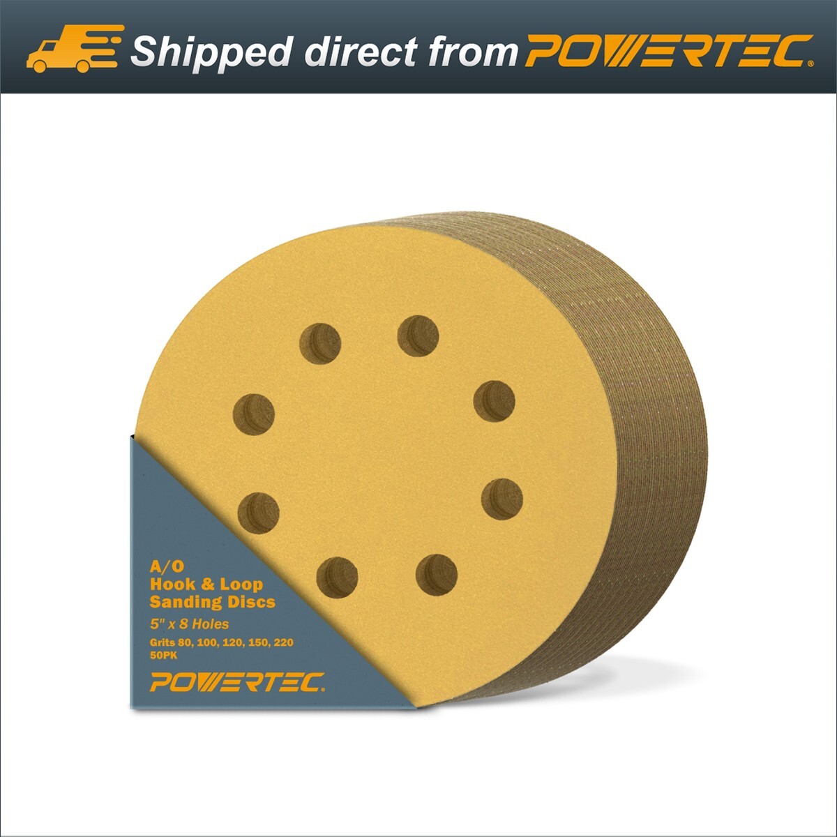 POWERTEC Hook&Loop 8 Hole Sanding Discs 5″ Assorted Orbital Sander Round Paper