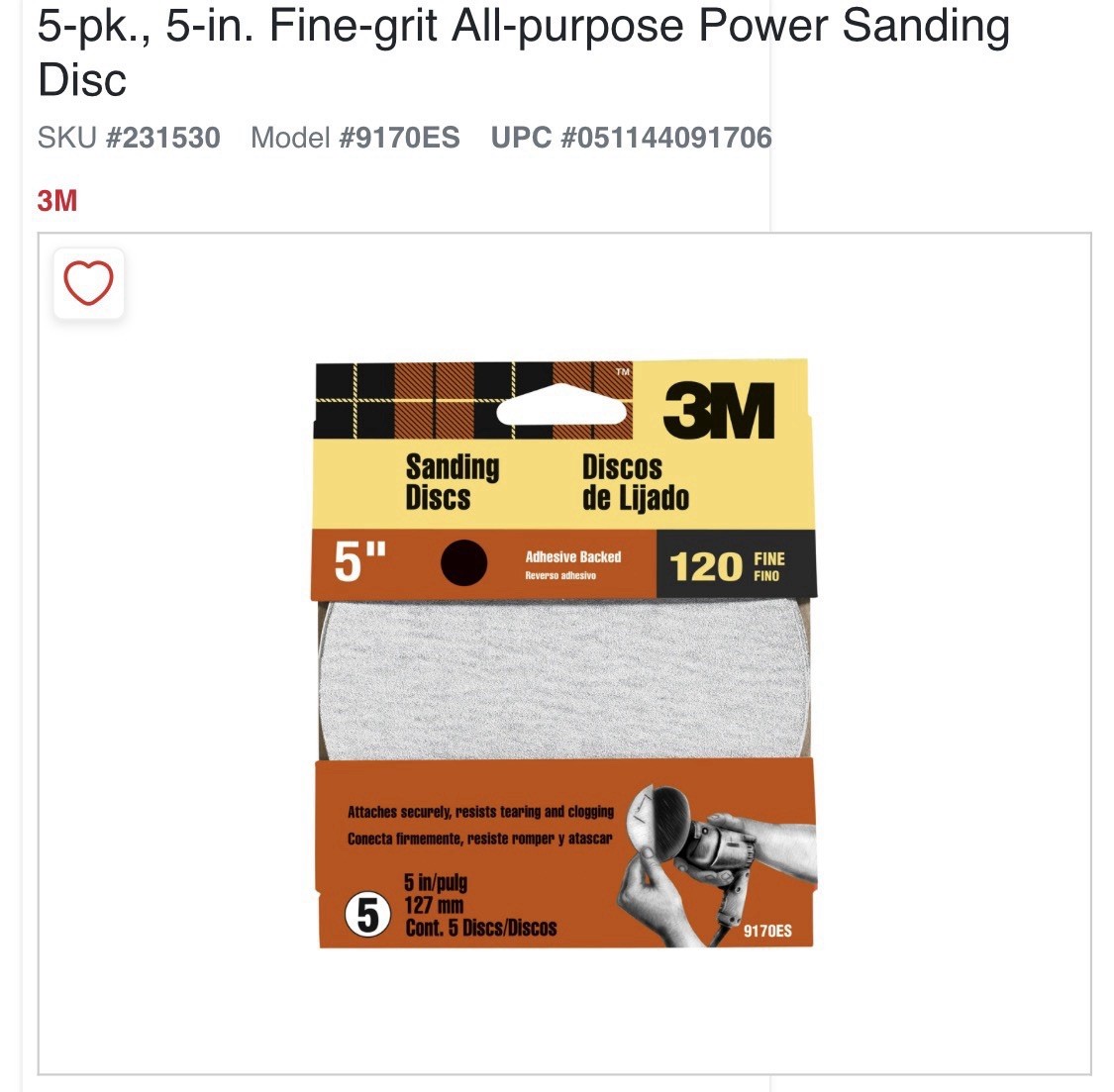 3M 9171ES 5pk 5” Sanding Discs Medium 80 Grit Adhesive New