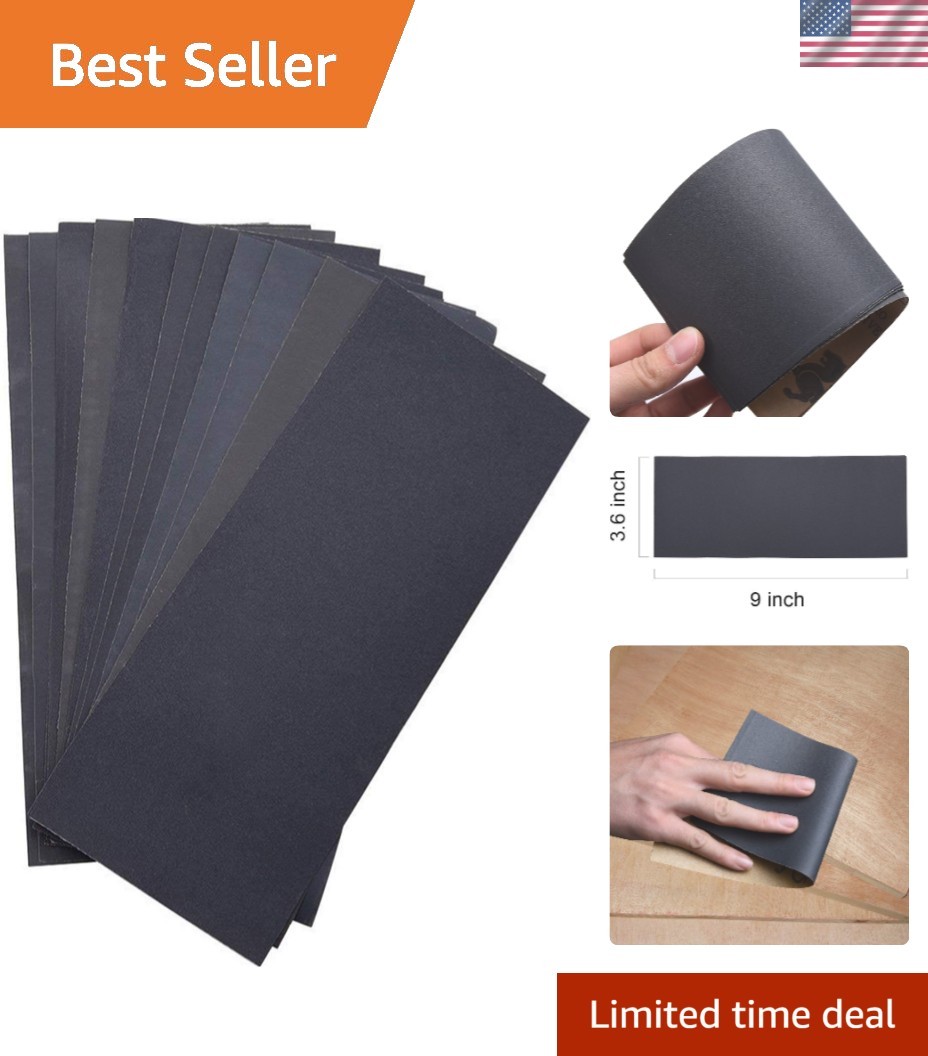 Versatile 12-Pack Sandpaper Sheets, Size 9×3.6 Inches – Ideal for Finishing Work