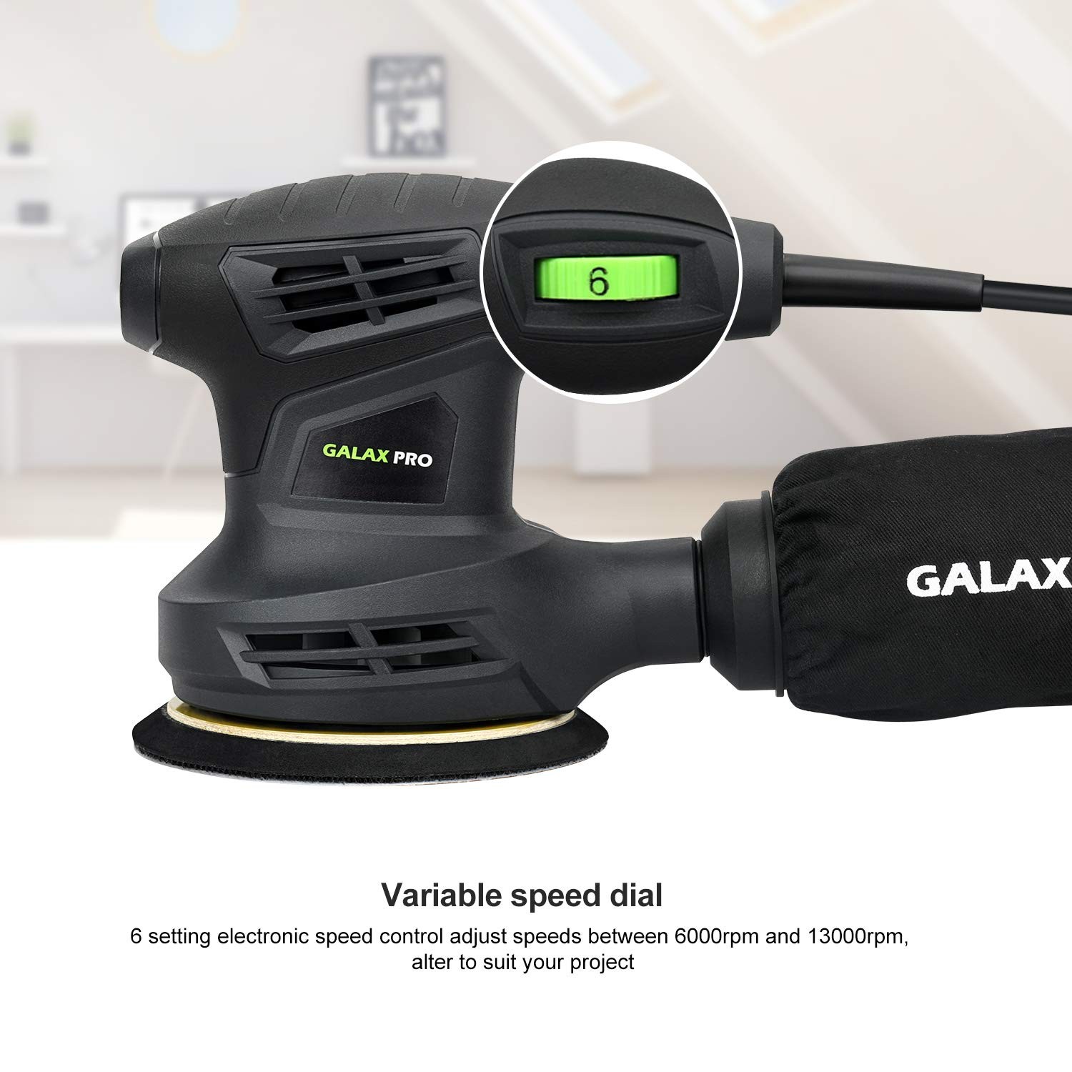GALAX PRO 280W 13000OPM Max 6 Variable Speeds Orbital Sander with 15Pcs…