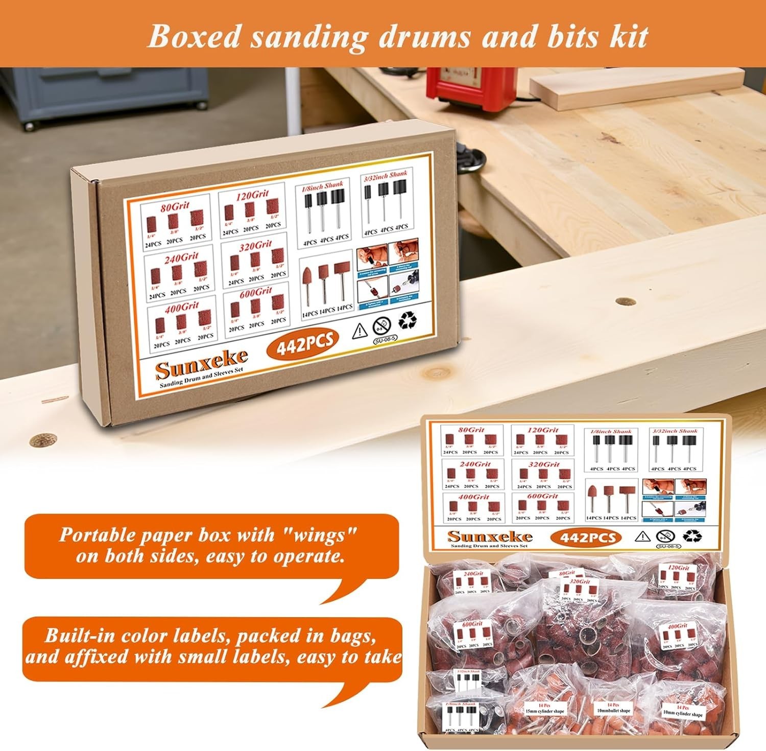 432-Piece Sanding Drums Kit with 6 Grits & 24 Mandrels for Ultimate Flexibility