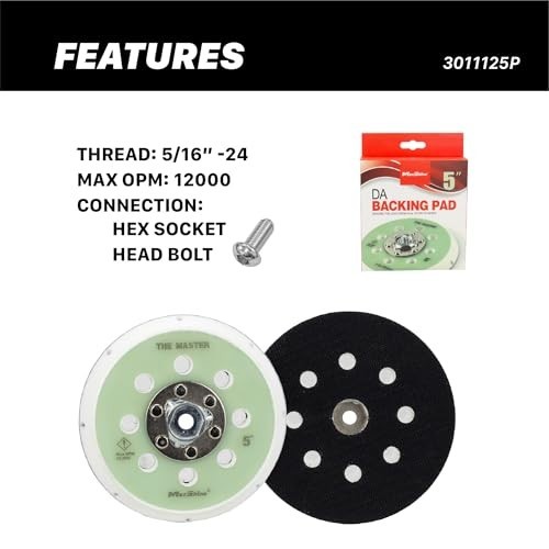 5 Inch DA Backing Plate 5/16 Thread Hook and Loop Pad Holder Dual Action