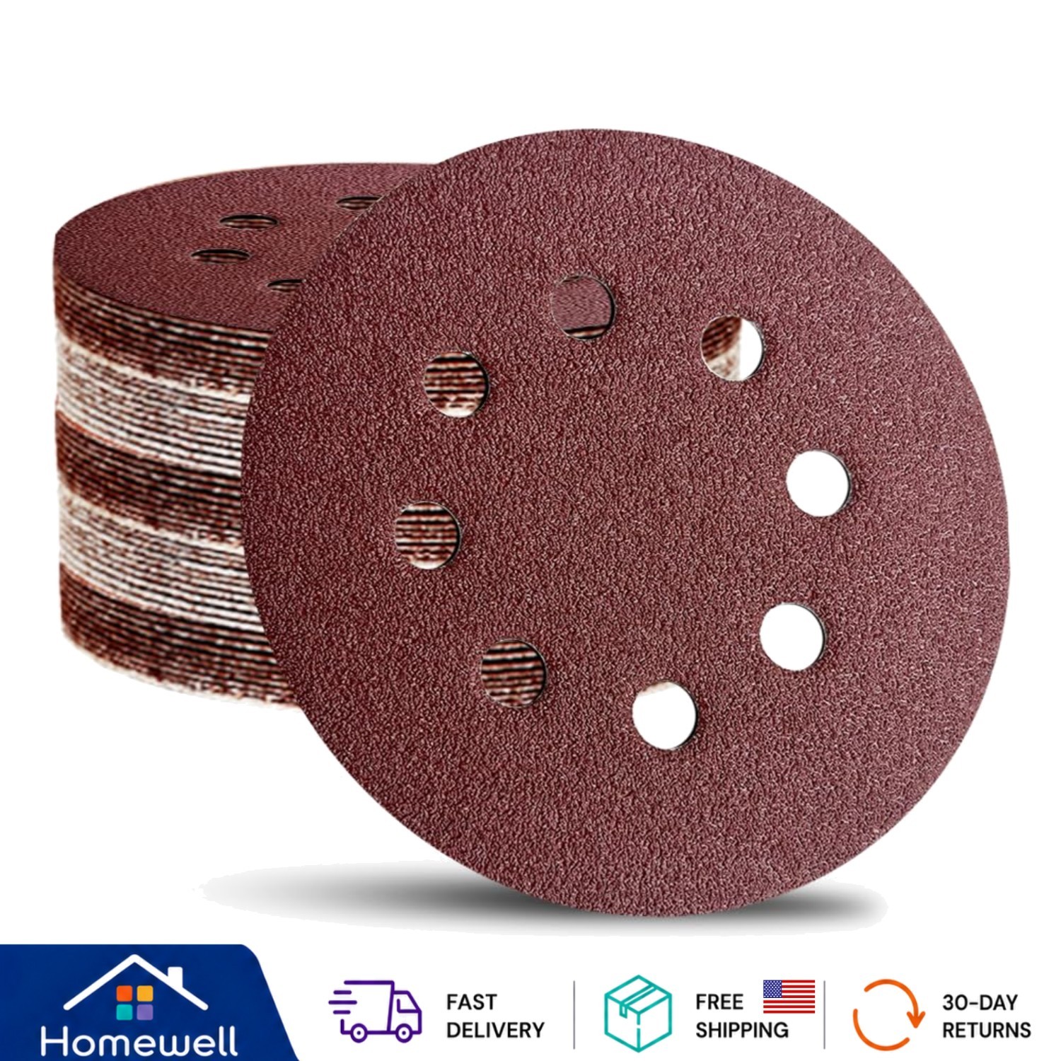 Durable 52-Pack 5-Inch Aluminum Oxide Sanding Discs – Perfect for Polishing