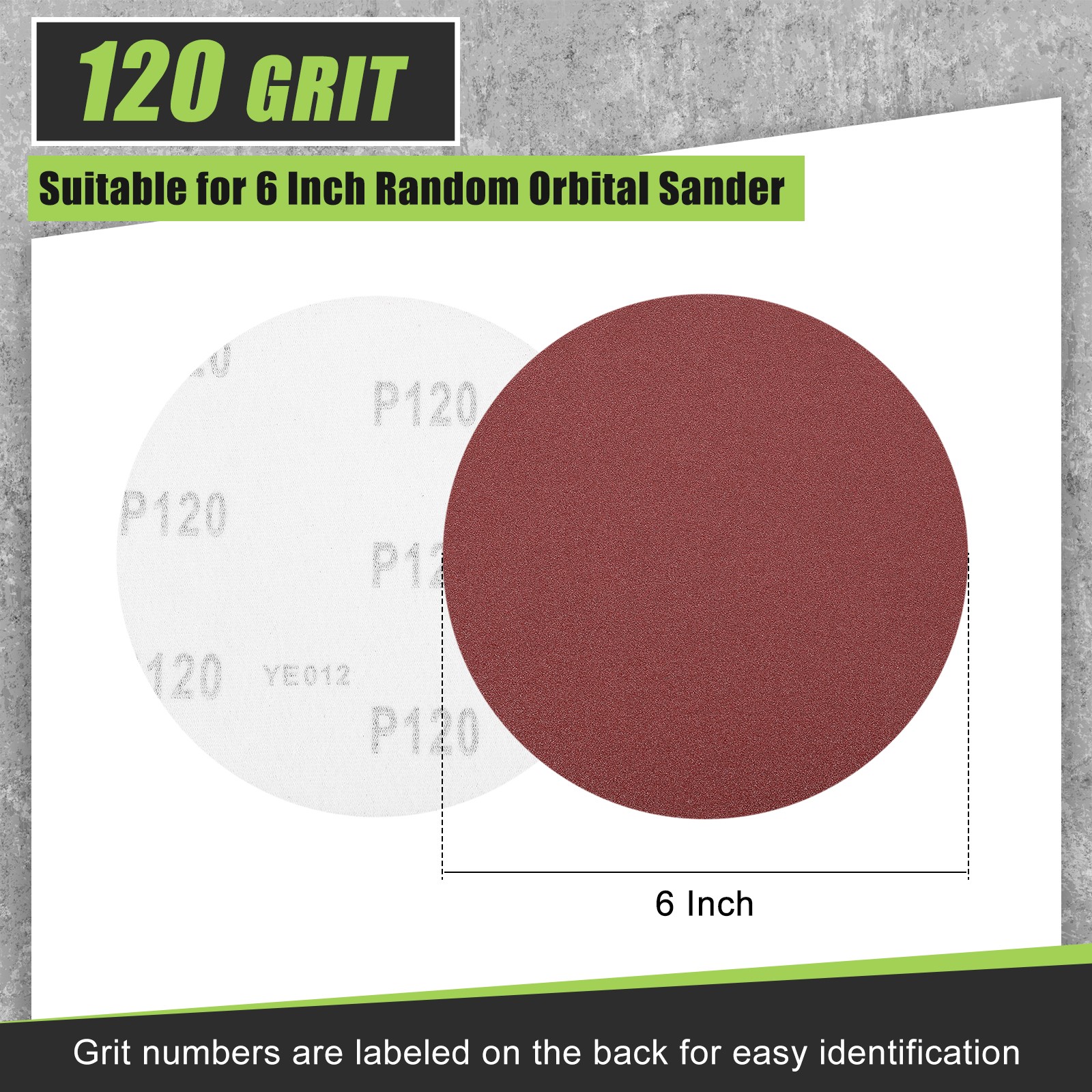 1 Pcs 6 Inch 120 Grit Hook and Loop Sanding Disc, Red
