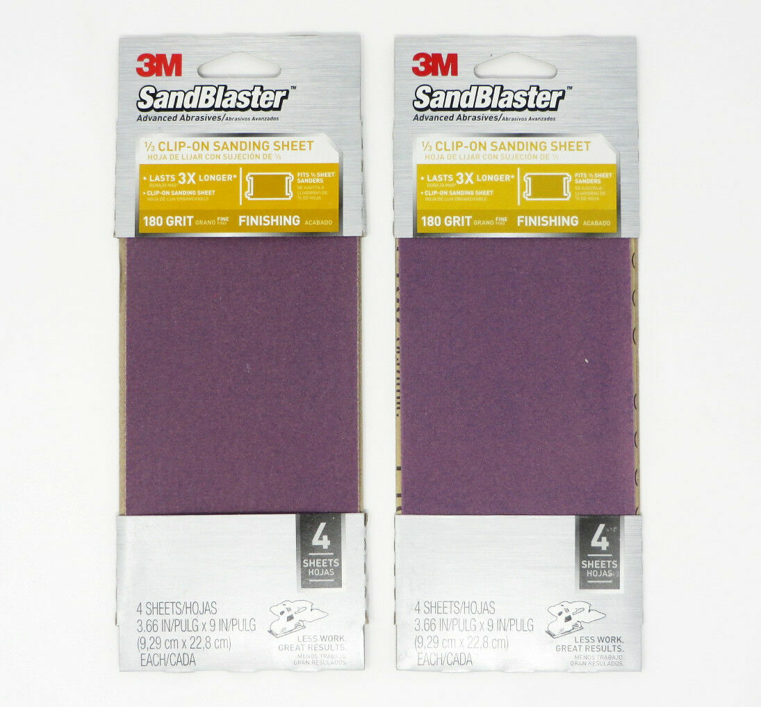 3M SandBlaster Set of 8 Sandpaper 180-Grit, 3-2/3 x 9 inch; 1/3 Sander Sheets