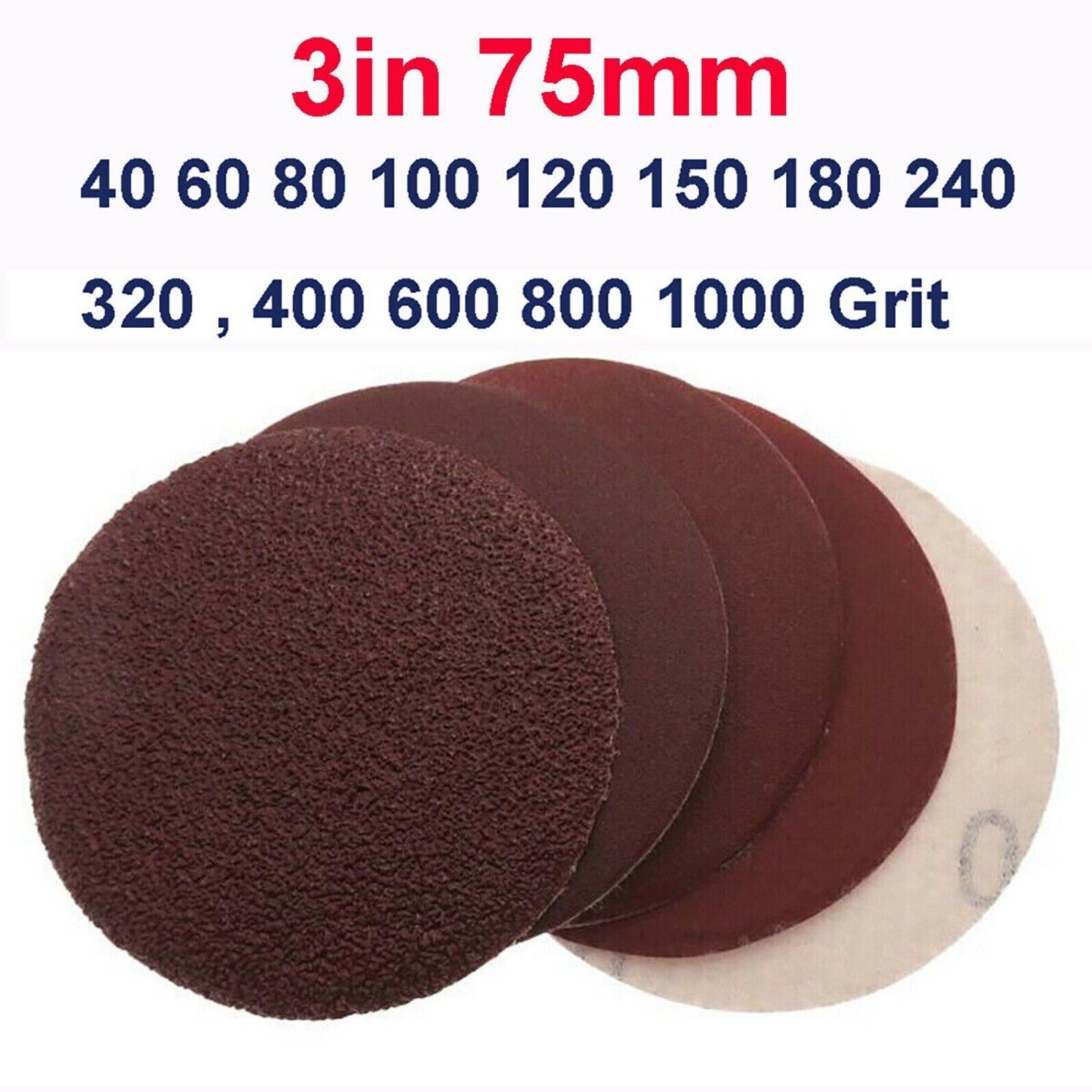 3 inch 75mm Sanding Disc Pads Hook & Loop Orbital Red Sandpaper Dry 40-1000 Grit