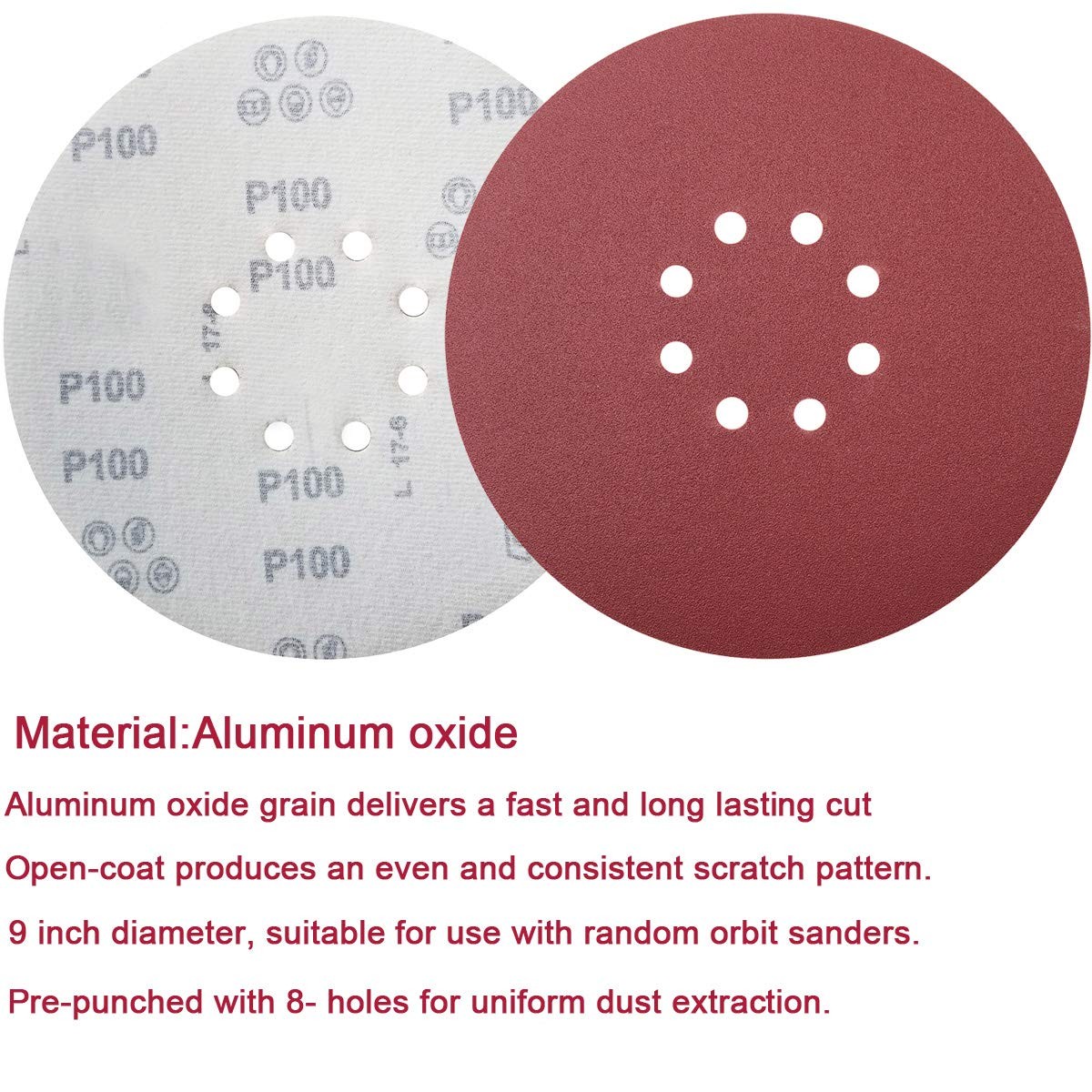 30 PCS 9 Inch 8 Hole Drywall Sanding Discs Set- 80 100 120 180 9 Inches, Red