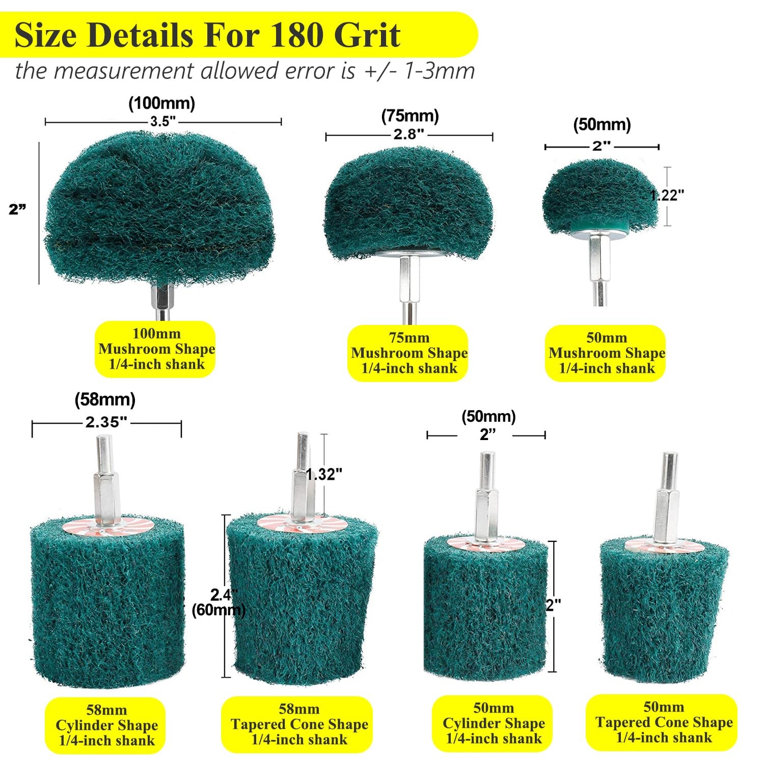 7 PCS Non Woven Abrasive Buffing Polishing Wheels Drill Attachment 180 Grit