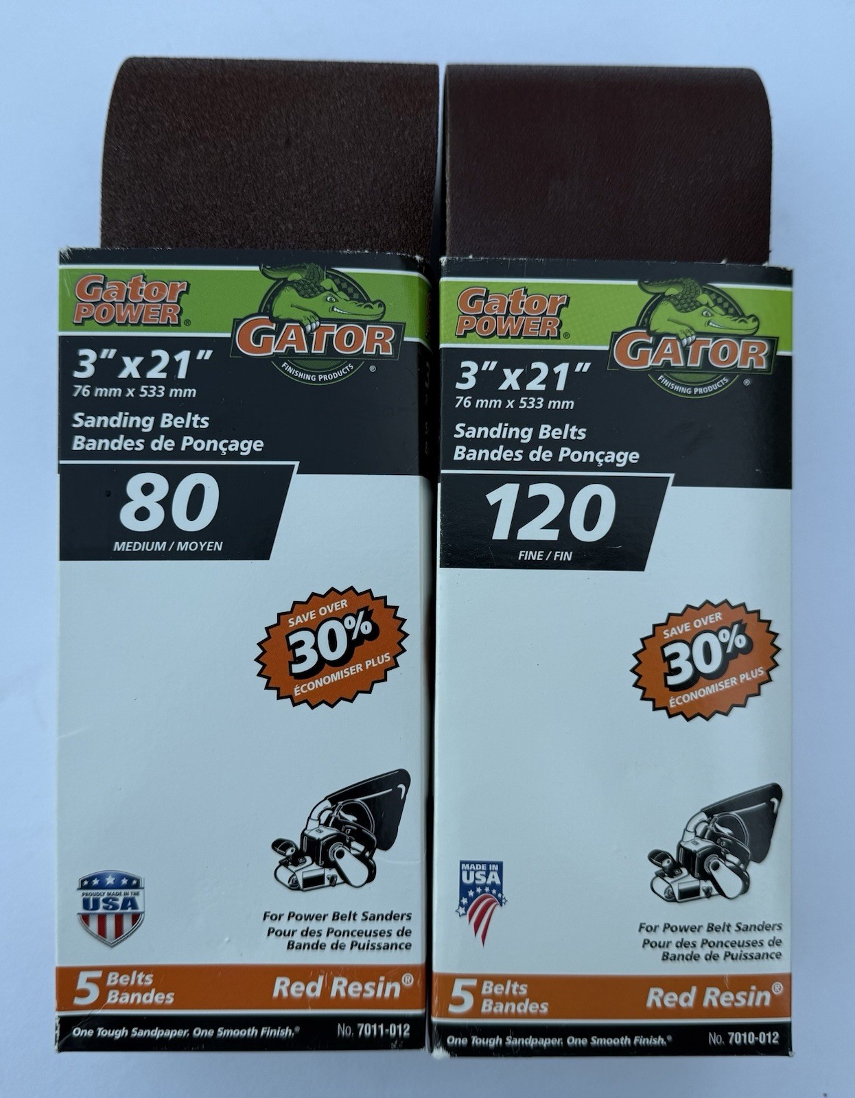 GATOR POWER 3” X 21” RED REDIN SANDING BELTS 80 GRIT & 120 GRIT = 10 BELTS TOTAL
