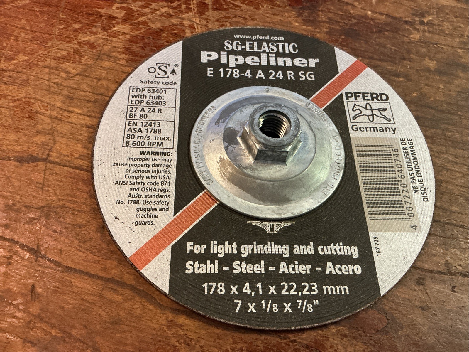 PFERD SG-Elastic Pipeliner 63401 7” X 1/8” X 1/8” E 178-4 A 24 R SG (new)