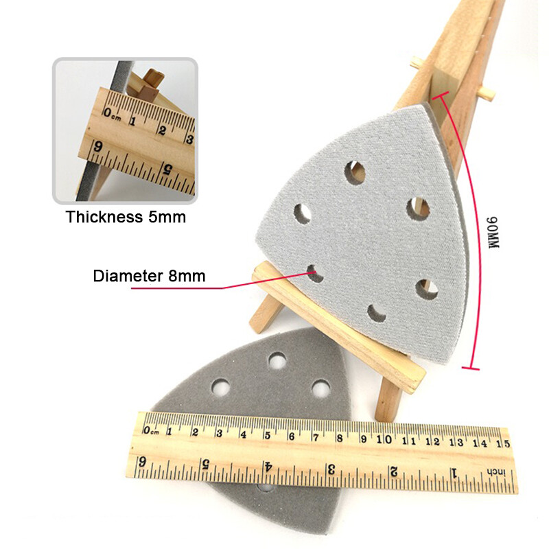 90x90x90mm Triangular 6 Holes Hook and Loop Foam Sponge Sanding Sandpaper Pads