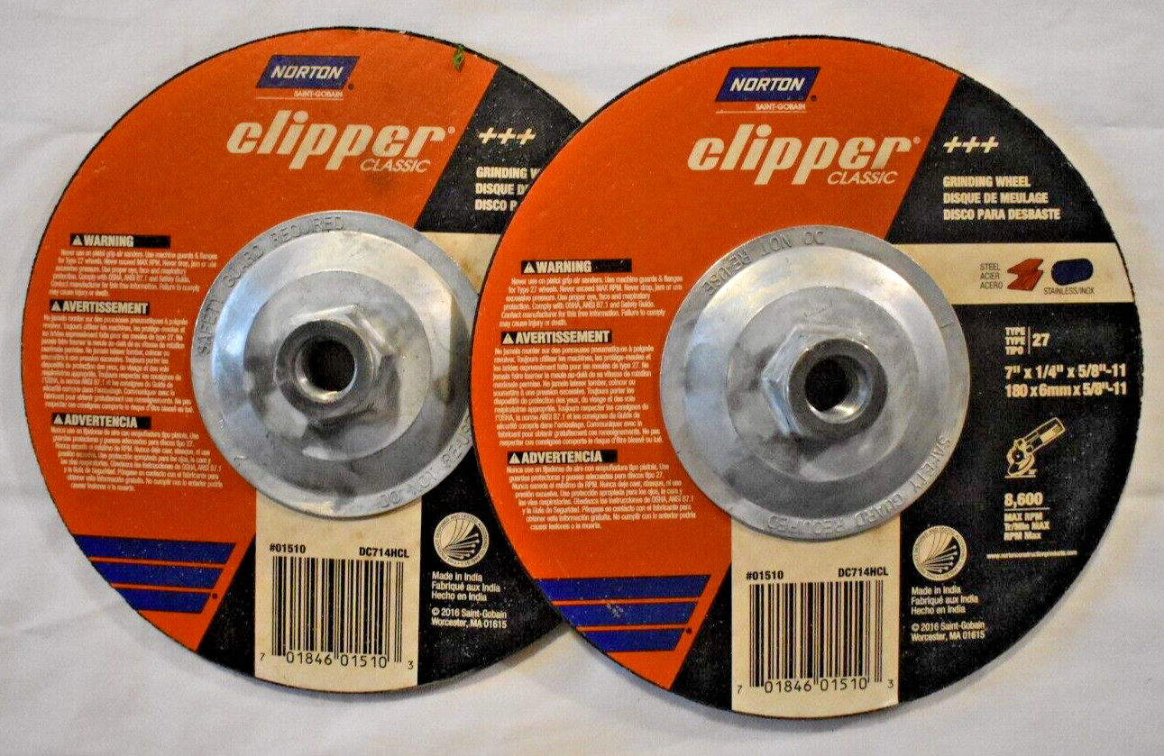 2 pack Norton Clipper 7″ x 1/4″ x 5/8″-11 in. Classic Grinding Wheel Type 27