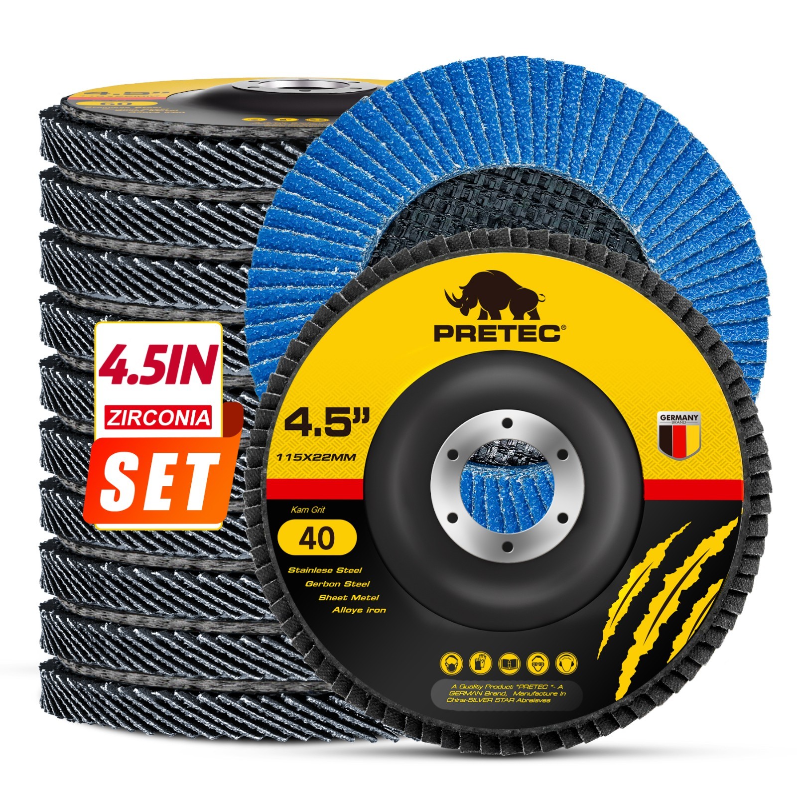Zirconia Flap Discs 4-1/2″ x 7/8″ 40/60/80/120 Grit – Angle Grinder Metal/Wood