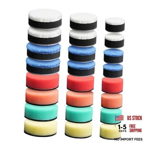 24PCS Multi-Size Polishing Pad Kit – 1/1.5/2 Inch Foam Wool Buffing Pads for