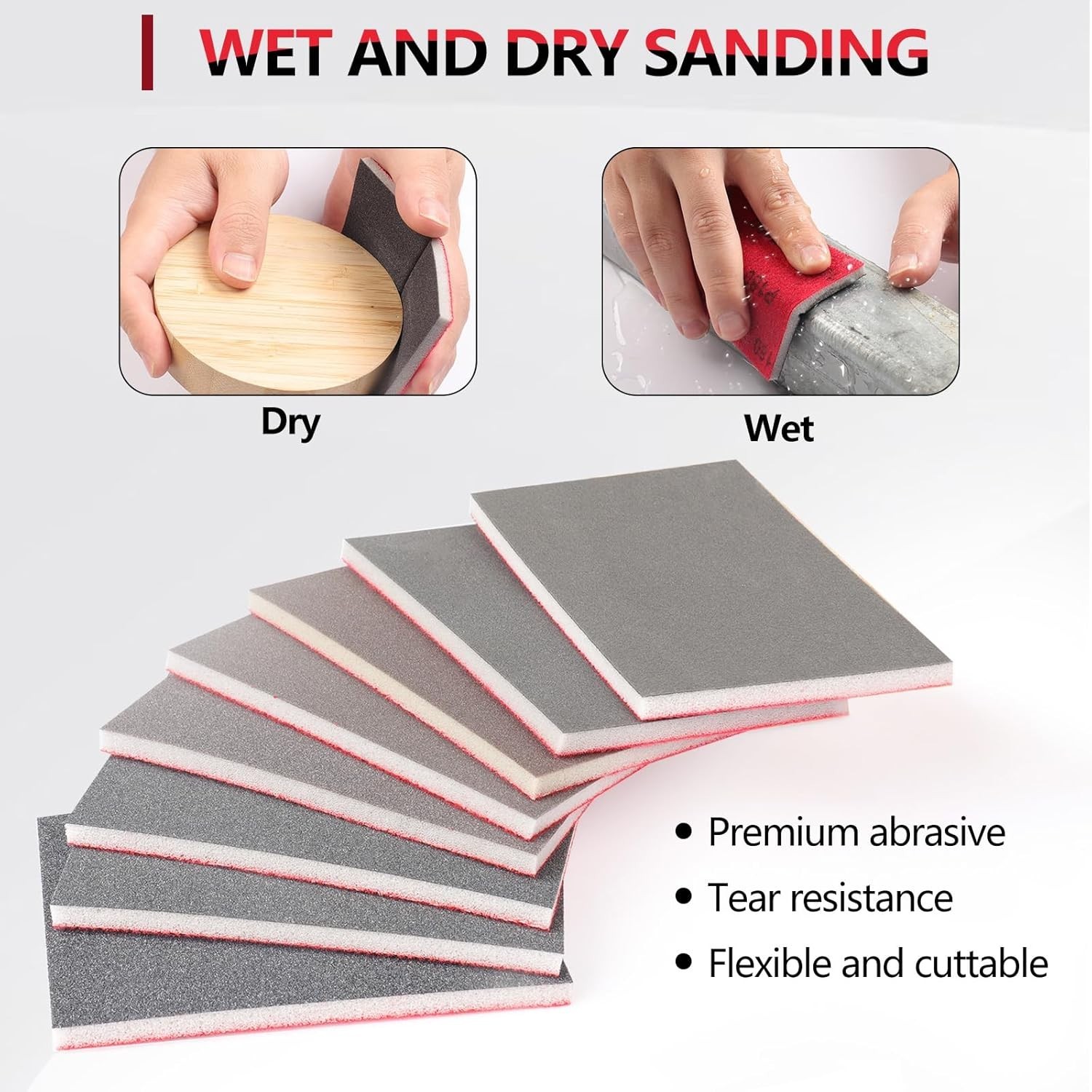 Sanding Sponge Kit 180-3000 Grit Hook Loop Wet Dry Foam Pads for Wood Metal Auto
