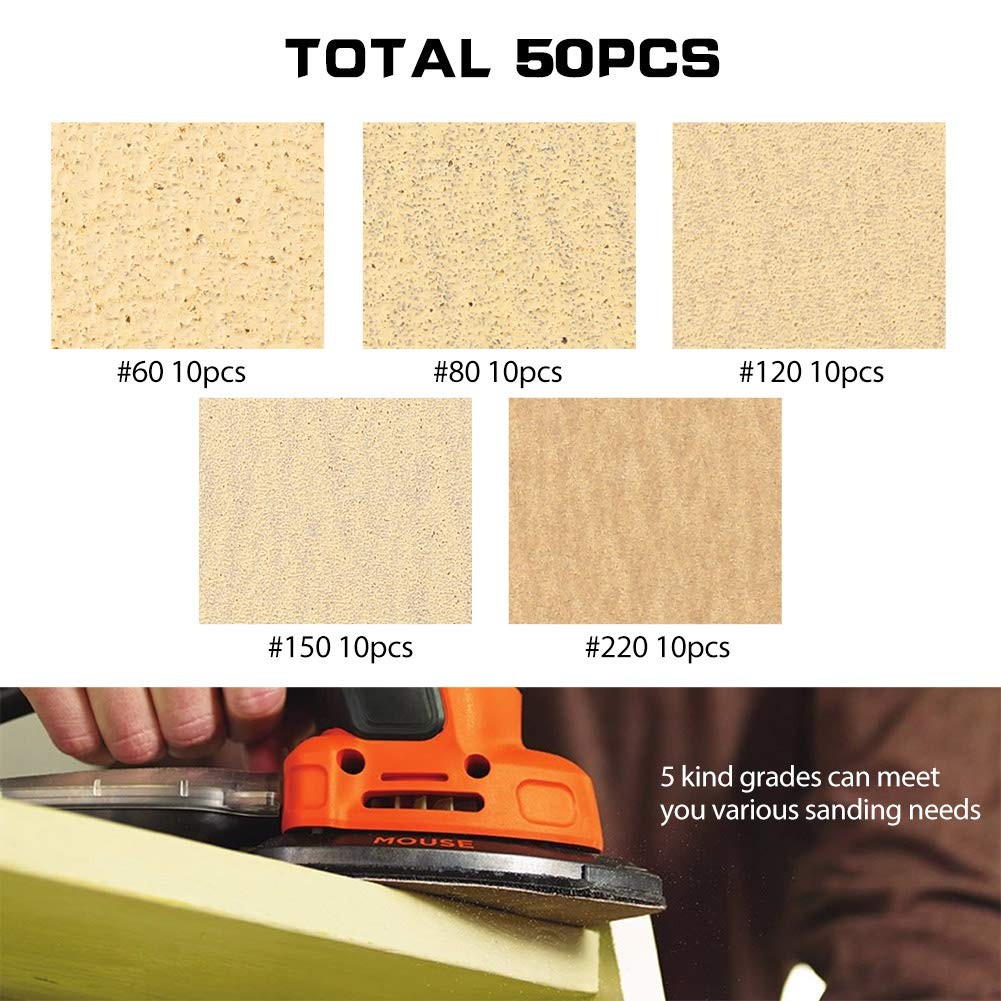 LotFancy Sanding Pads for Black and 60 80 120 150 220 Grit (yellow),