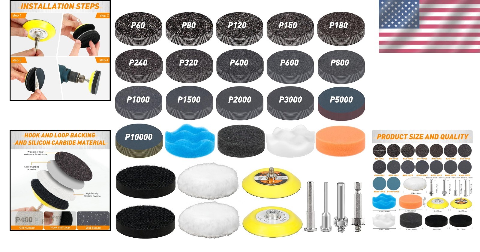 Comprehensive 174 PCS Wet/Dry Sanding Disc Set for Drill with Multi-Grit Options