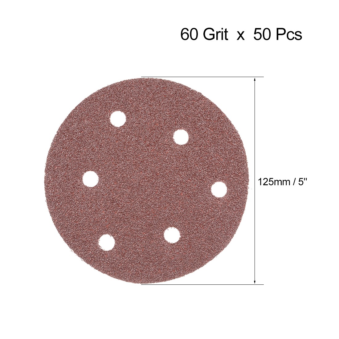 50Pcs 5 Inch 8 Hole Hook and Loop Sanding Disc 60 Grit Flocking Sandpaper Sander