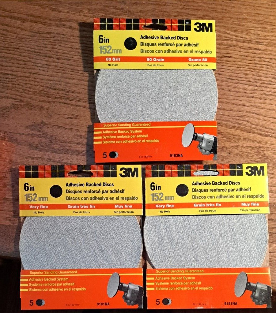 15 Count 3M 6in Adhesive Sanding Discs 9183NA 9181NA 80 Grit Very Fine NEW