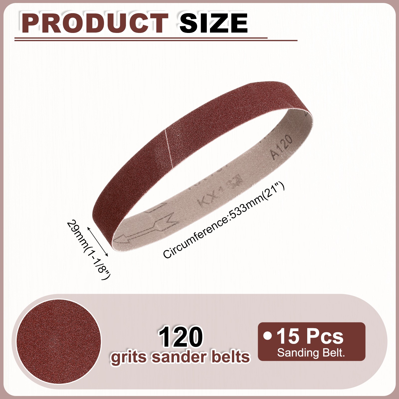1-1/8 x 21 Inch Sanding Belts, 15 Pcs 120 Grits Aluminum Oxide