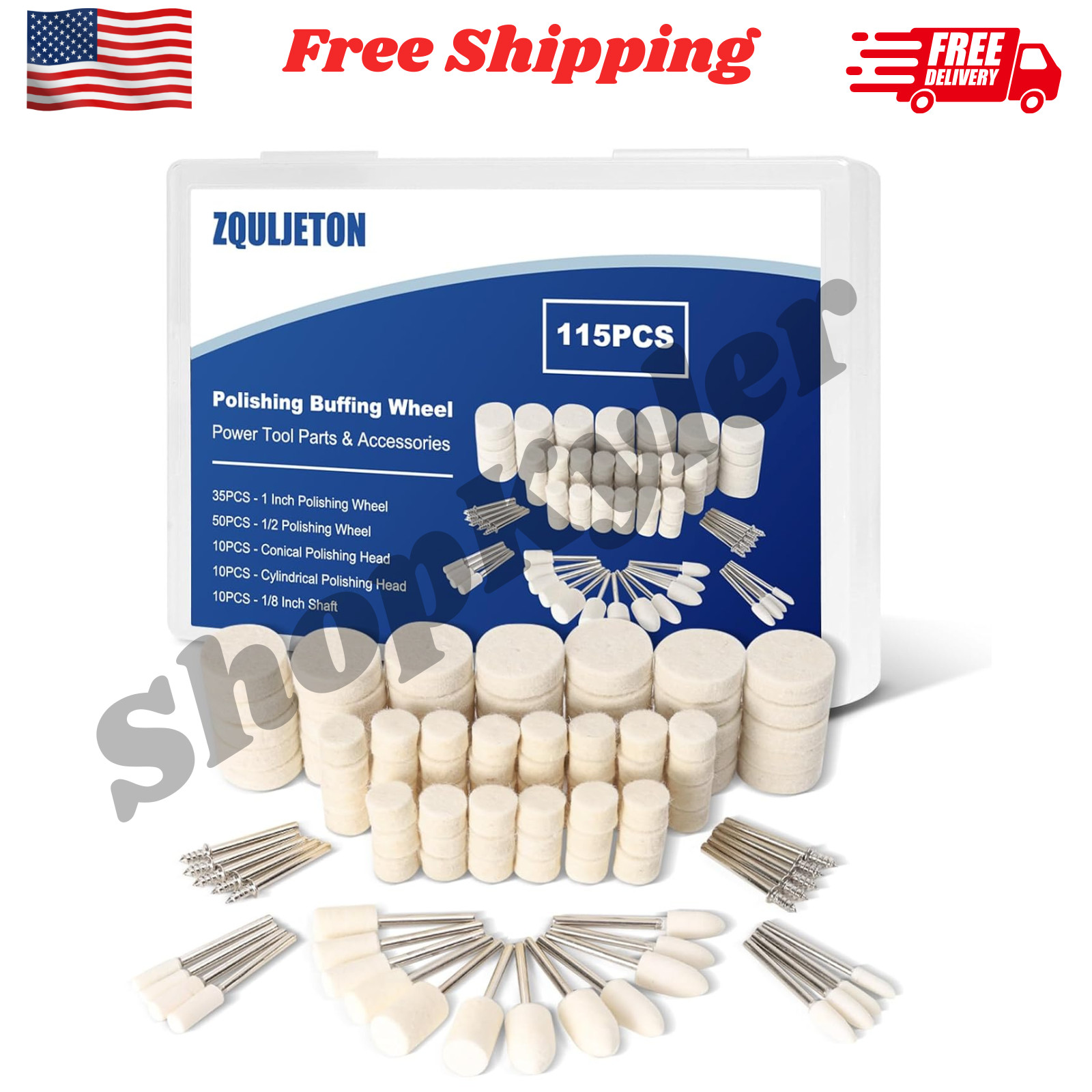 115PCS Polishing Buffing Wheels Kit 1/8″ Shank Metal Wood Jewelry