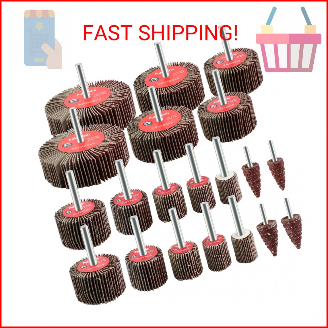 Pukamam 20 Pcs Flap Wheel Sander Set 80 Grit Sanding Wheel for Drill 1/4″ Shank
