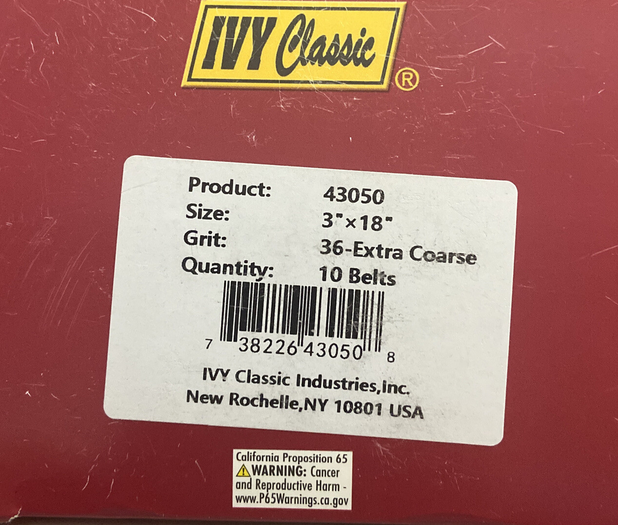 Sending belts,x Wt aluminum oxide,ivy clssic,36 extra coarse,10 belts,Resin Clot