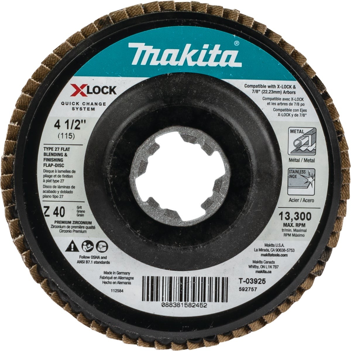 Makita X-LOCK 4-1/2 In. x 7/8 In. 40-Grit Type 27 Zirconia Angle Grinder Flap
