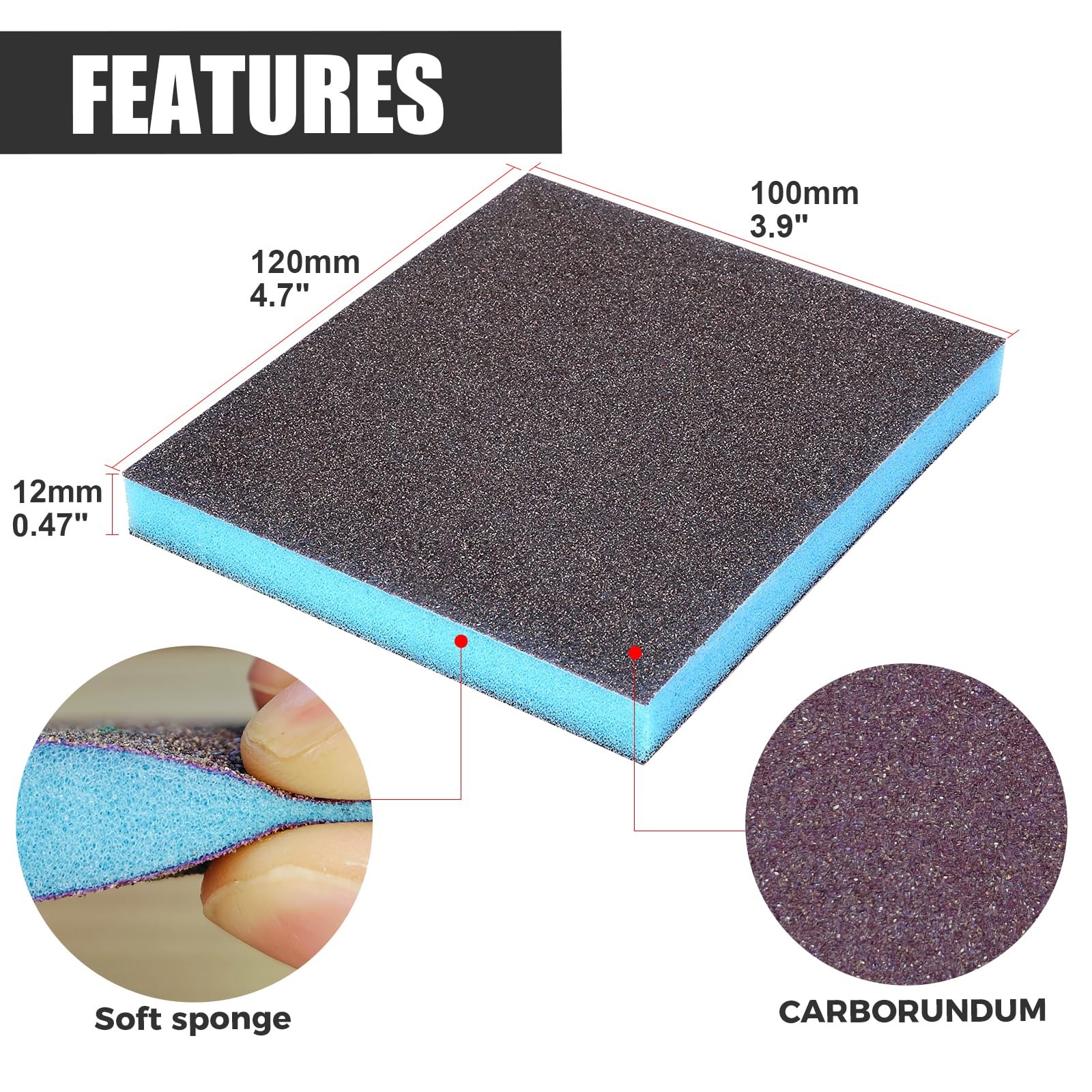 12 PCS 220 Grit Sanding Sponge Soft Double Sided Wet Dry Block Wood Metal