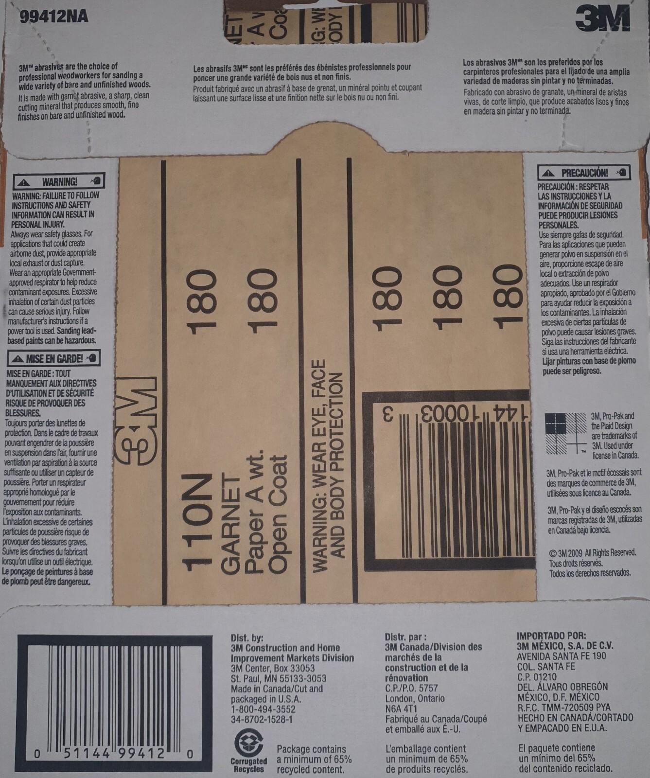 3M 99412NA 180 Garnet Sandpaper for Wood 9″ X 11″ Qty 25