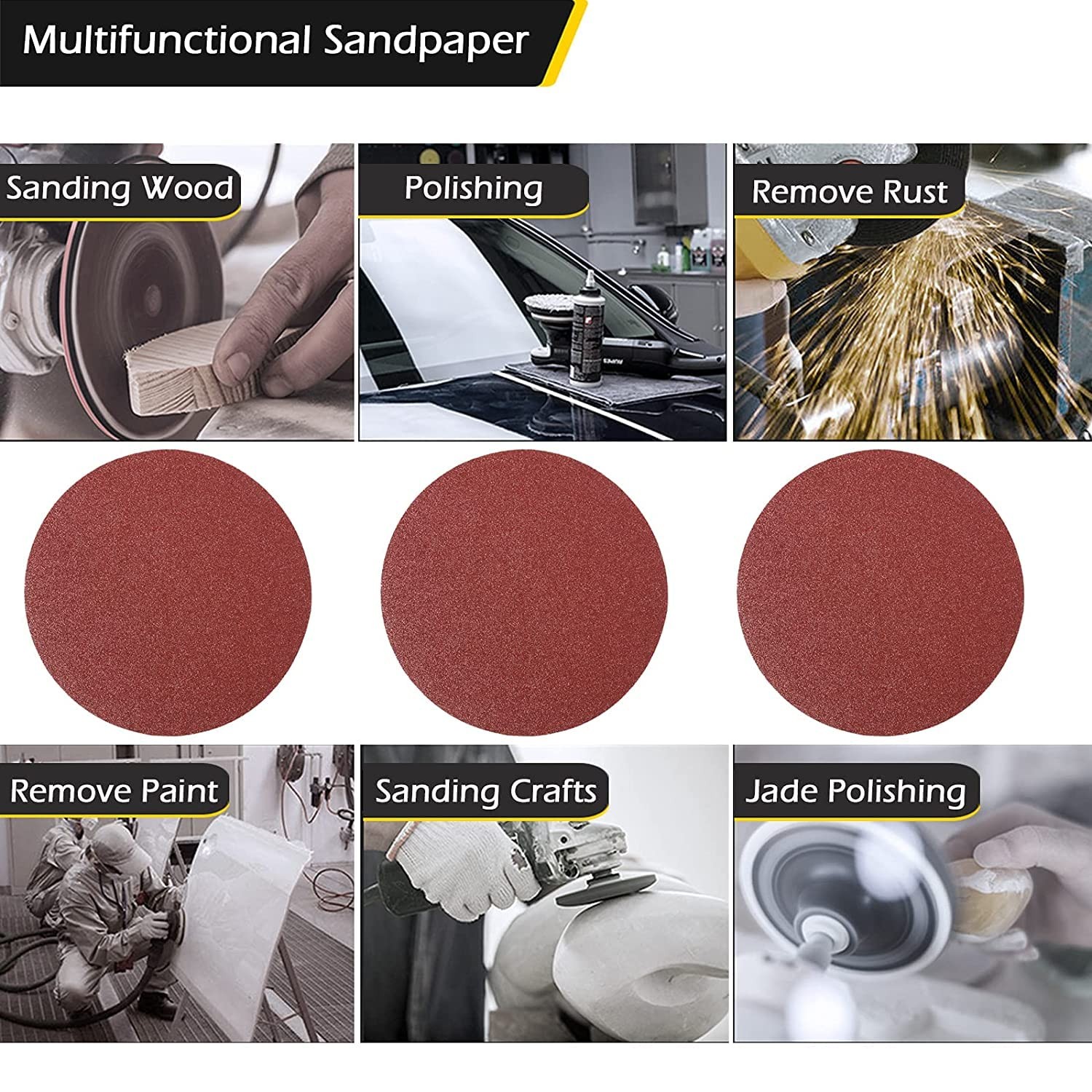 8 Inch PSA Sanding Discs 180 Grit Aluminum Oxide Self Stick Sandpaper 15 Pcs