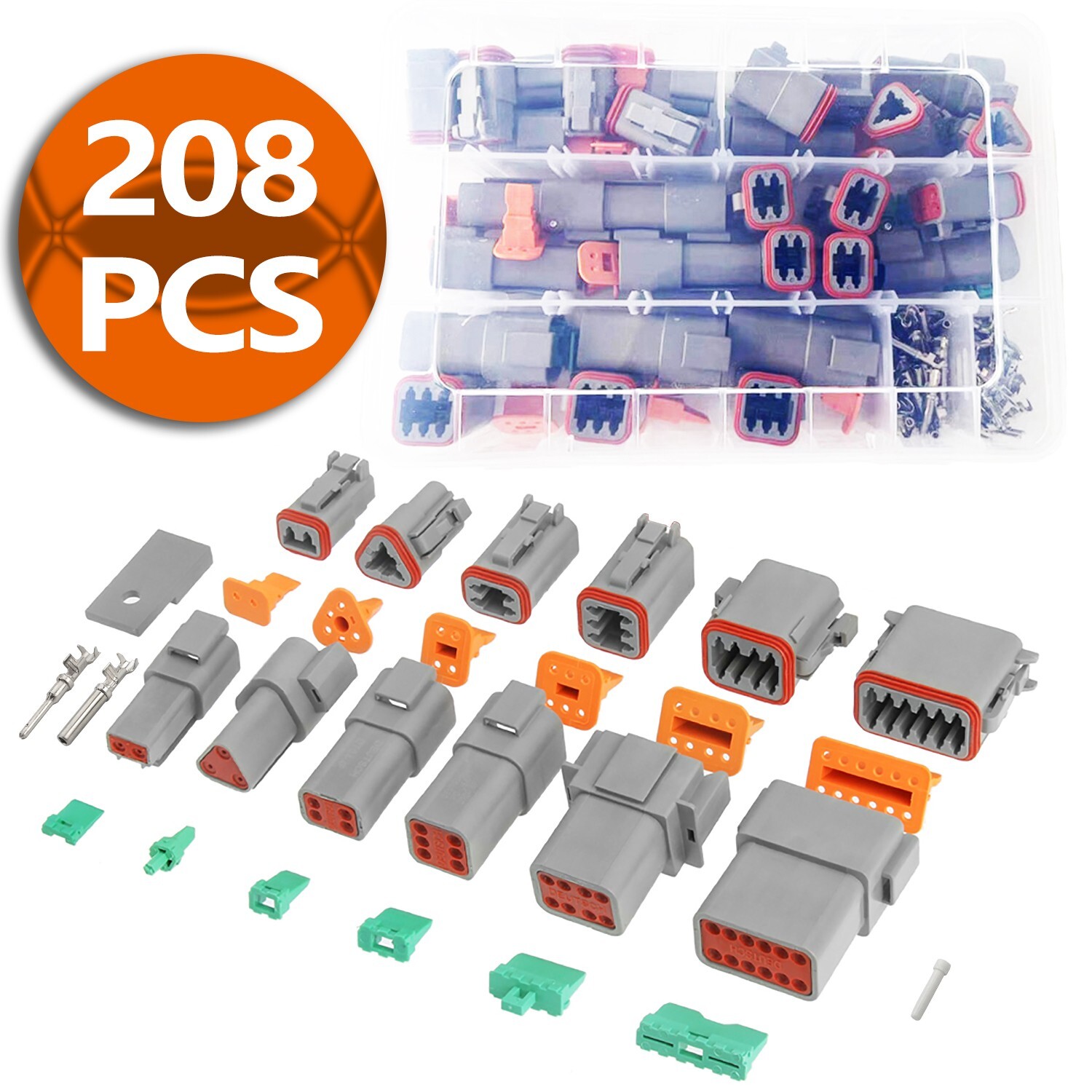 208pcs Genuine DEUTSCH DT Connector Plug Kit, 14-20 AWG Stamped Contacts Kit