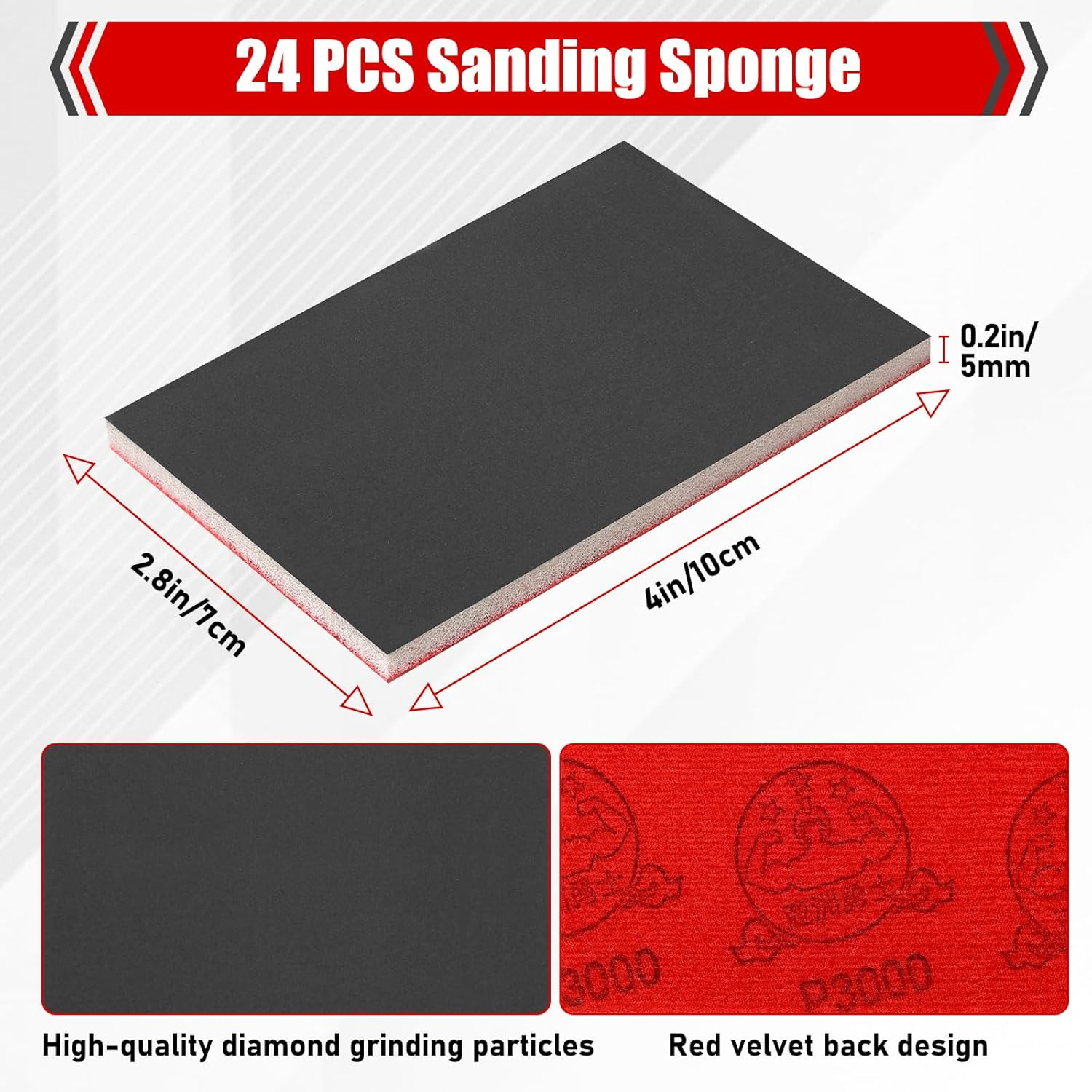 24 Pcs 3 x 4 Inch 180-3000 Grit Sanding Sponge Set, Ultra Fine Sanding Sandpape