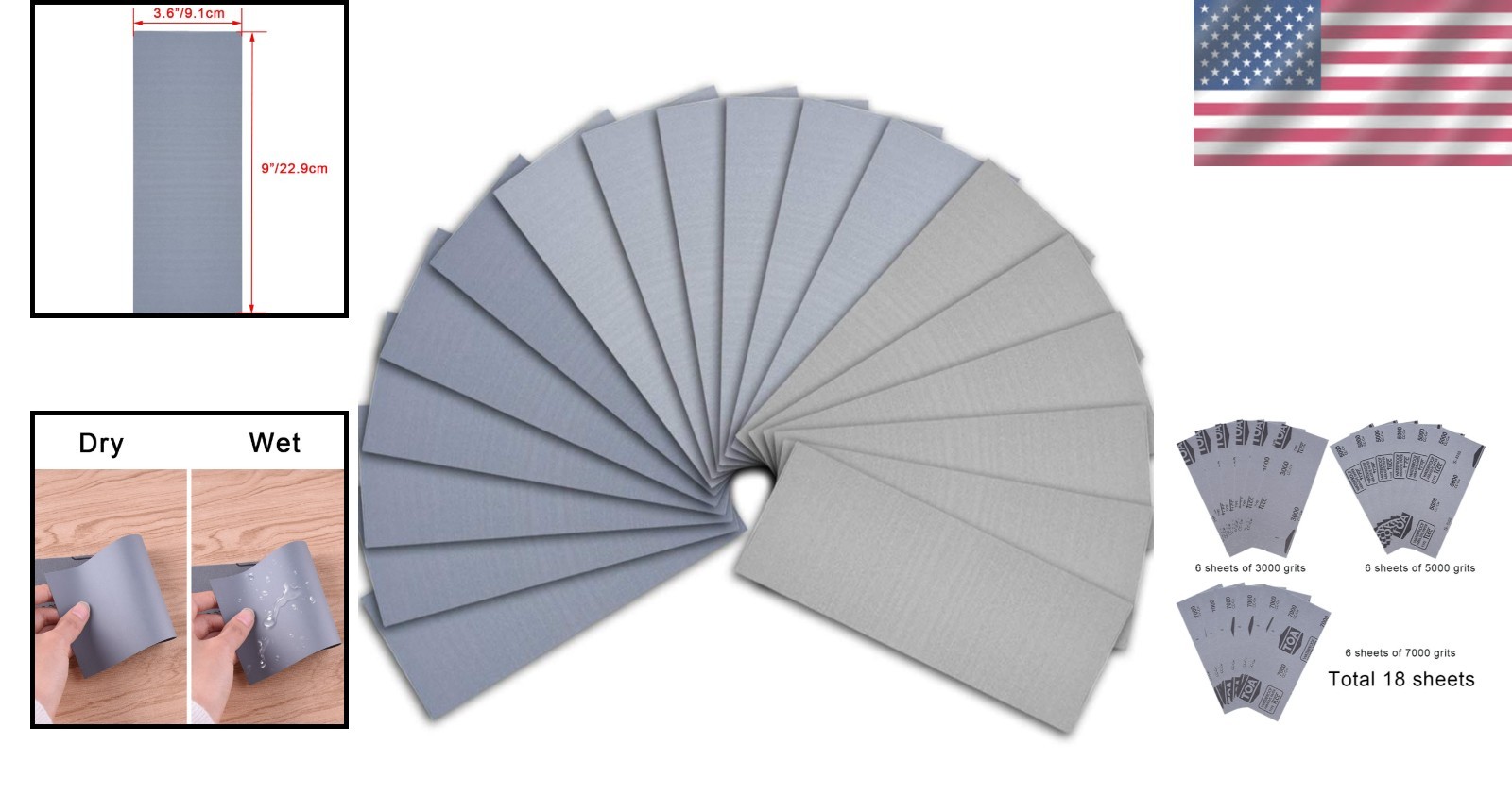 Quality 18 Pcs 9×3.6 Inch Sandpaper Assortment for Superior Automotive Finishing