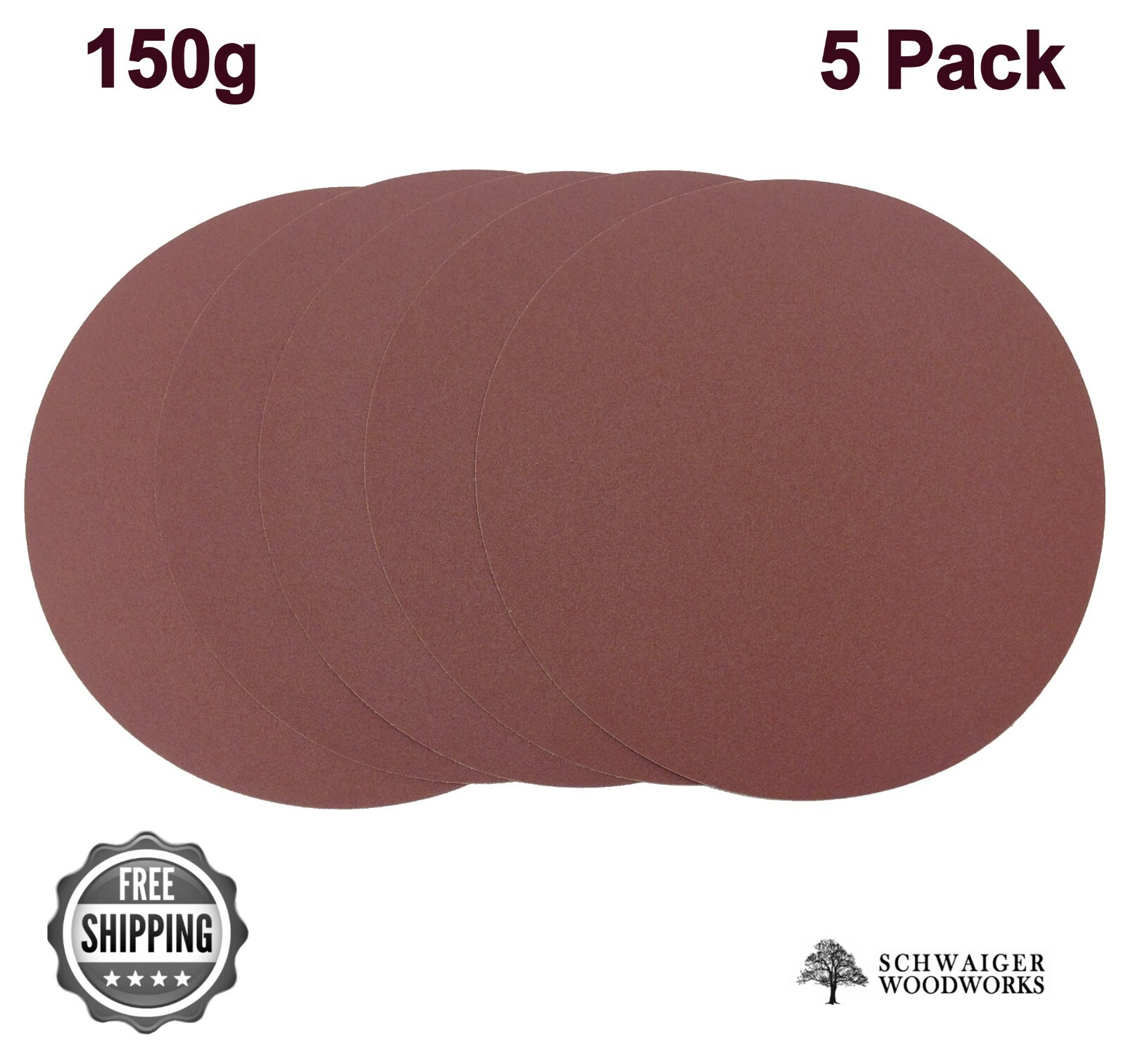 12″ inch Sanding Disc, 150 grit, 5 Pack, Peel & Stick, for Disc Sanders