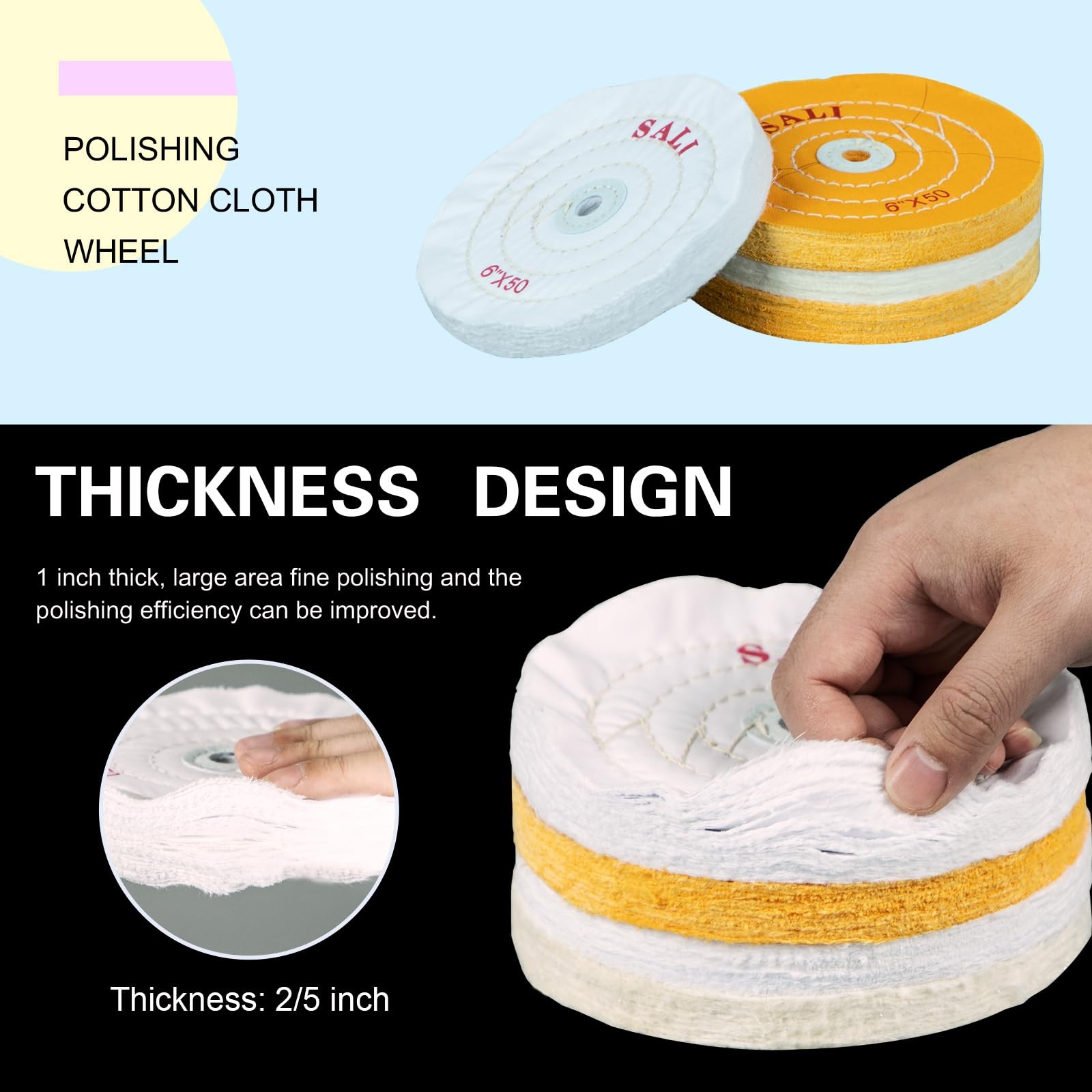 Cotton Buffing Polishing Wheel 4″ 50 Ply for Bench Grinder 1/2″ Arbor 6 Pack