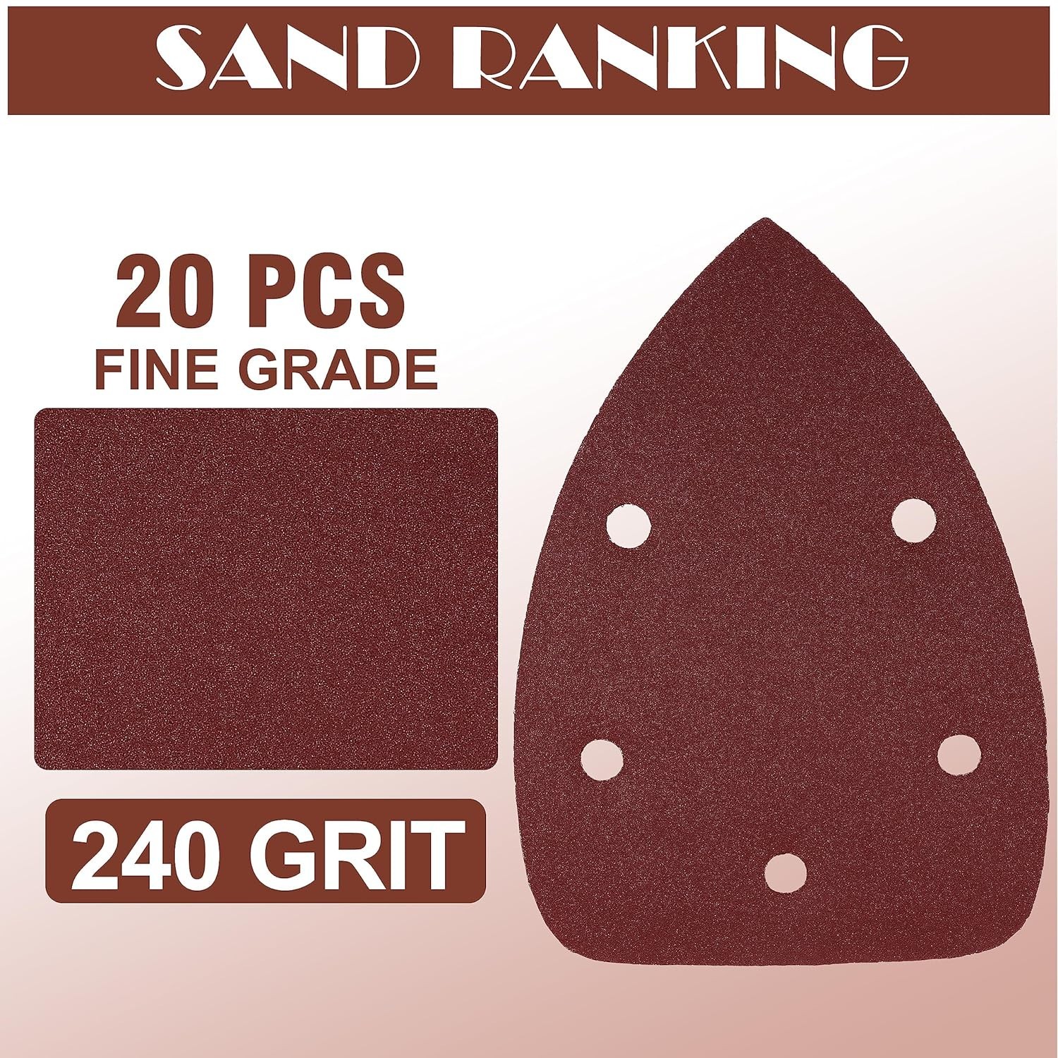 20 Count 320 Grit Detail Sander Sandpaper for Clean and Smooth Wood Finishes