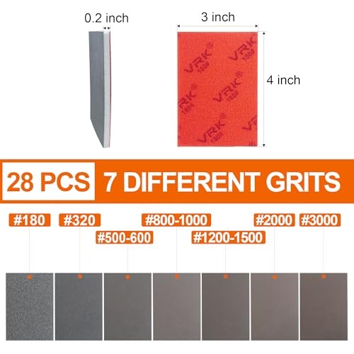 28 Pcs Sanding Sponge,Ultra Fine Sandpaper,Soft Foam Hand 28 PCS 180-3000 Grit