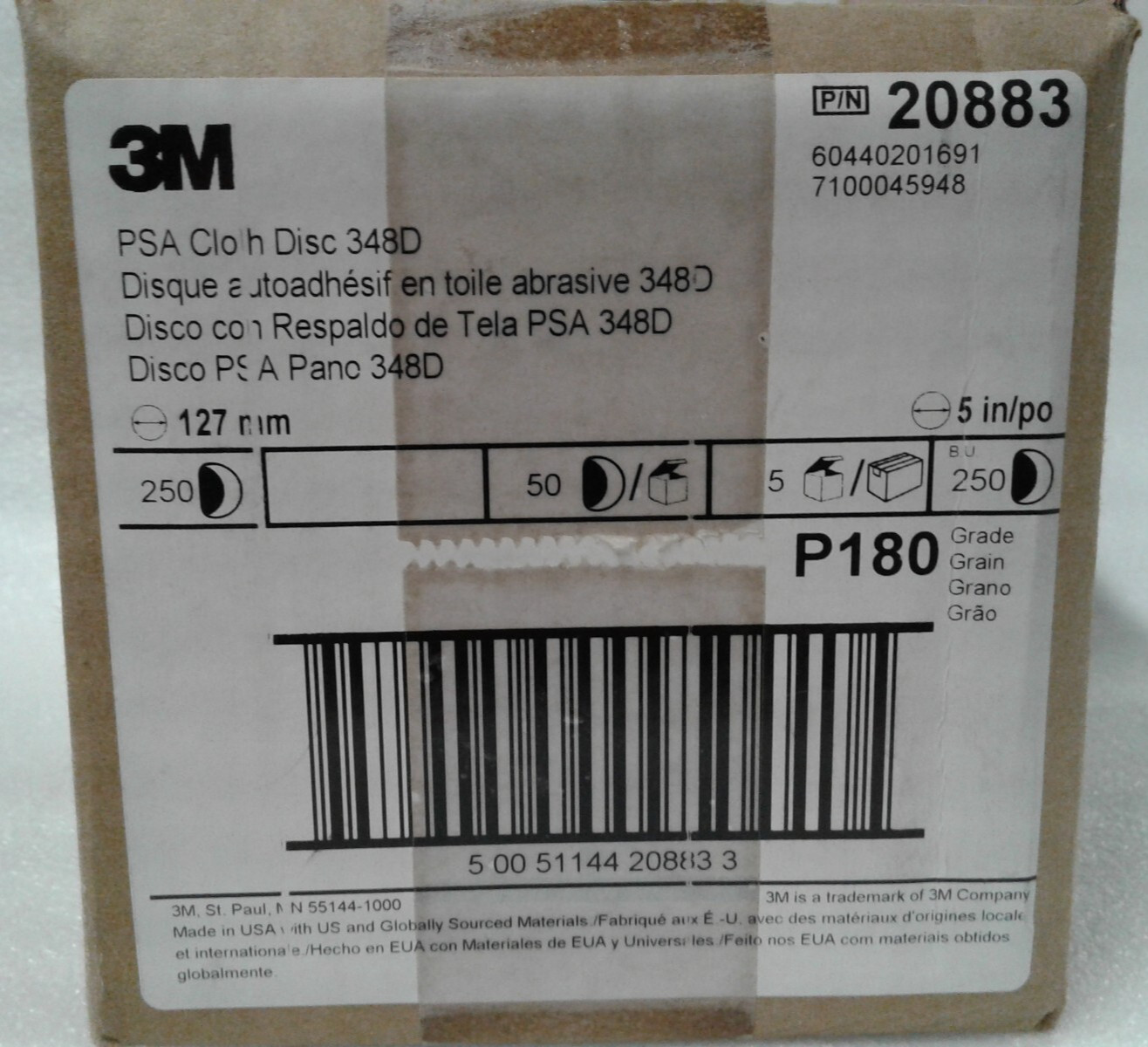 Box of 250 3M 348D 20883 PSA Sanding Disc – 5 Inch – P180 Very Fine -New NIB