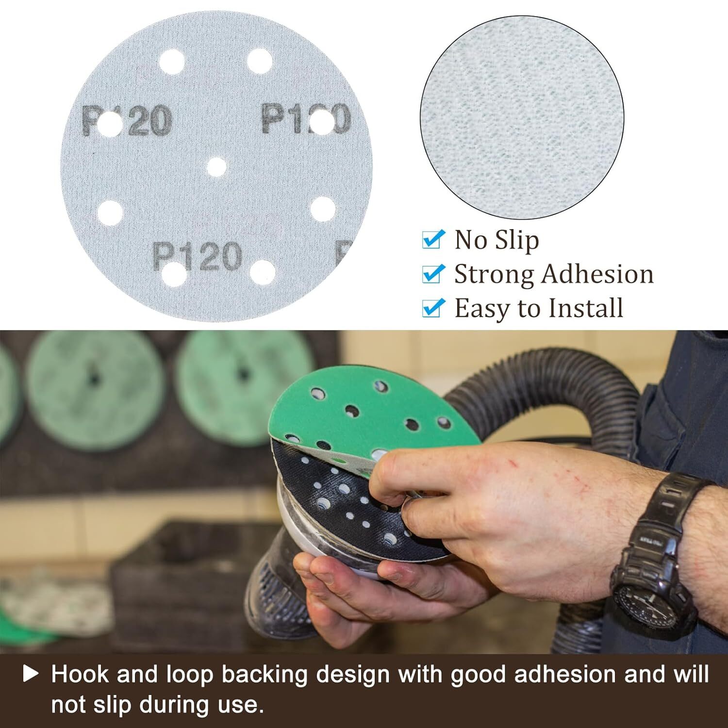 50 Pack Orbital Sanding Discs 40-800 Grit 5 Inch 9 Holes Hook and Loop Adhesive