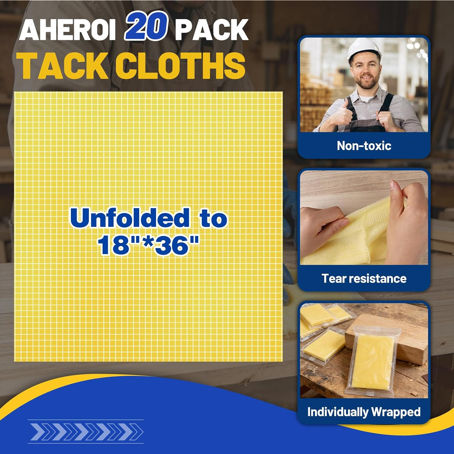 Tack Cloth, Tack Cloths for Removing Dust from Woodworking 20Pack | Tack Cloth A