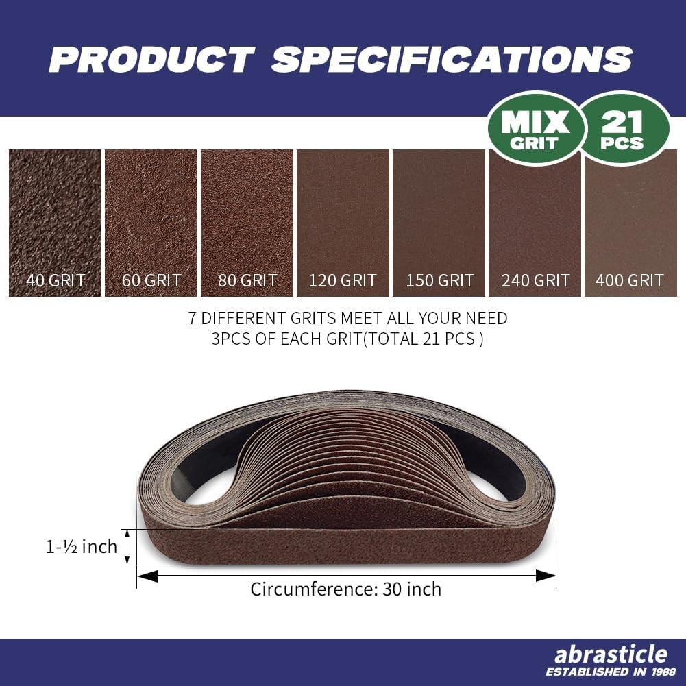 21 Assorted Aluminum Oxide Sanding Belts – For Polishing, Grinding & Finishing