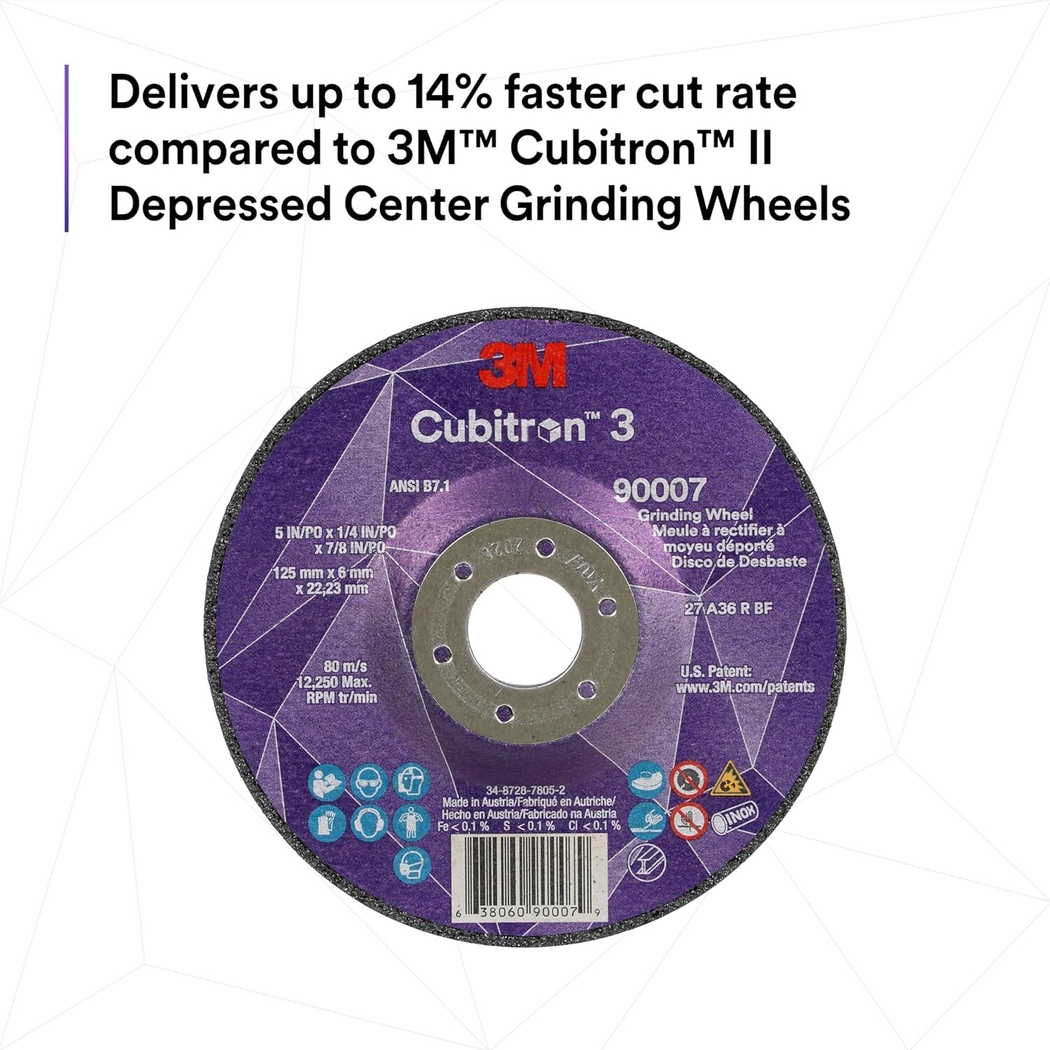 3M Cubitron 3 90009 Depressed Center Grinding Wheel 7″x1/4″x5/8-11, 36+ Grit